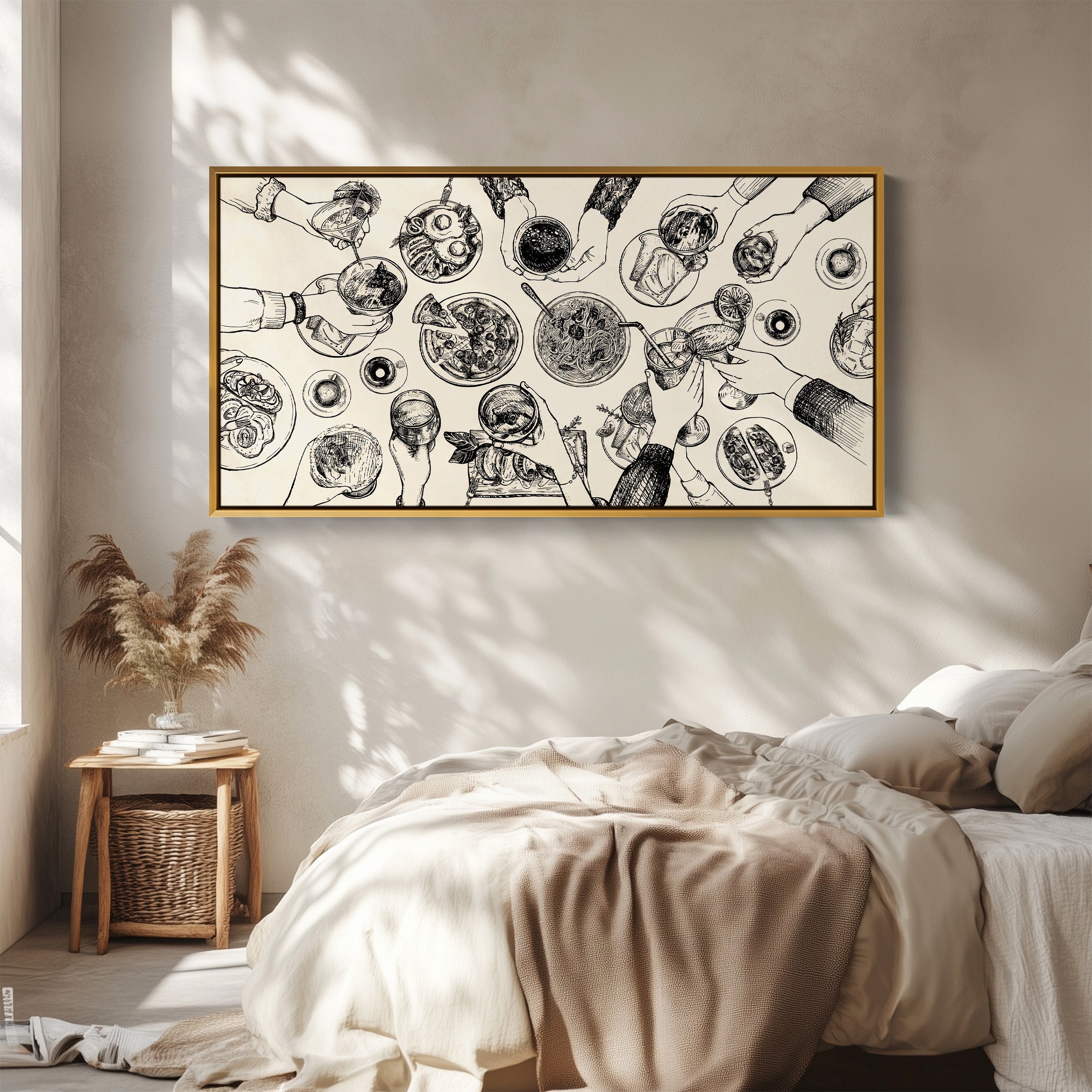 Wide Wall Art Overhead Dinner Table Scene Statement Wall Decor For Dining Room