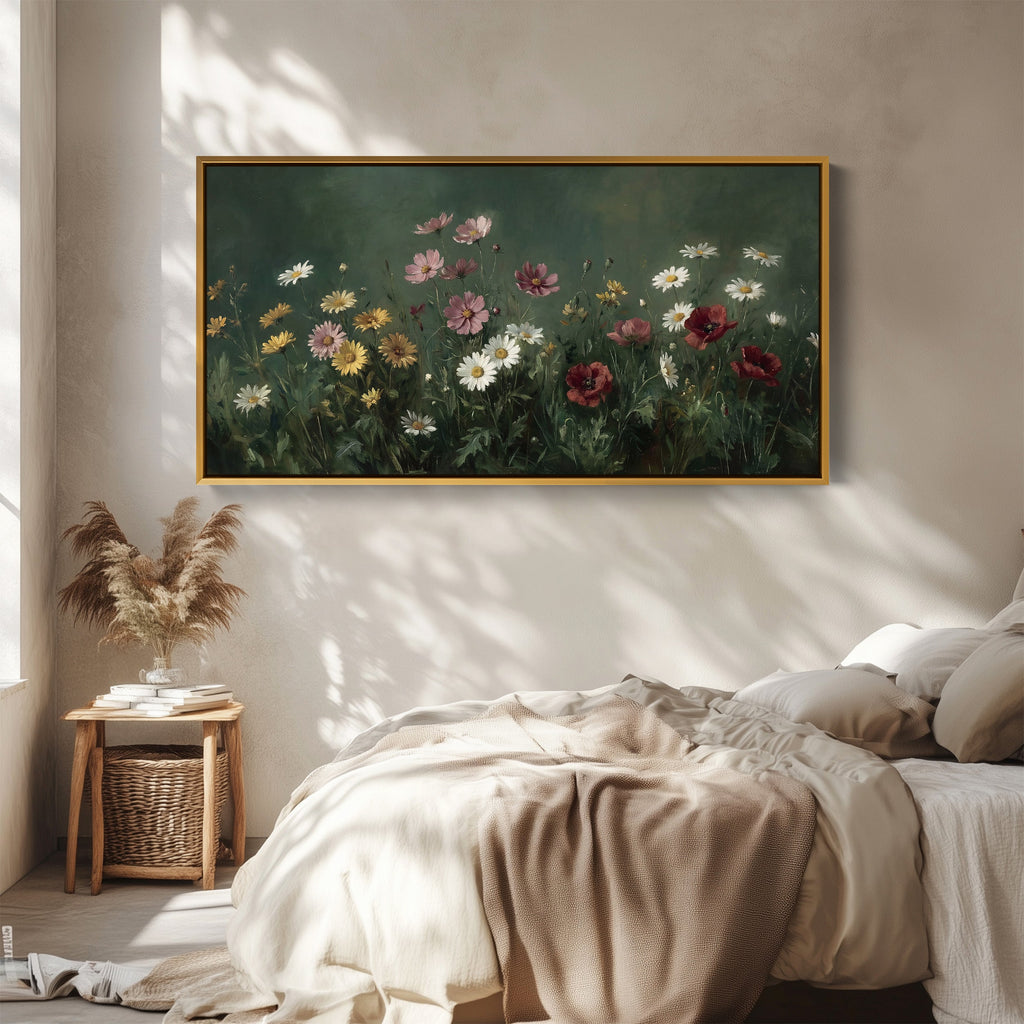 Horizontal Wall Art Mixed Meadow Flowers Horizontal Canvas Print For Living Room