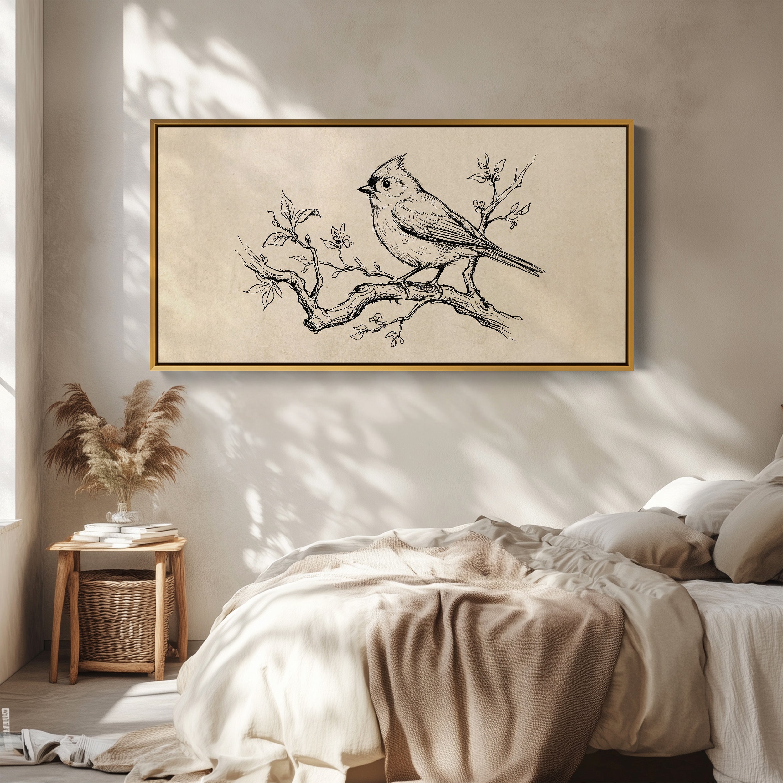 Two Bird Sketches Panoramic Wall Art Oversized Wall Decor For Office