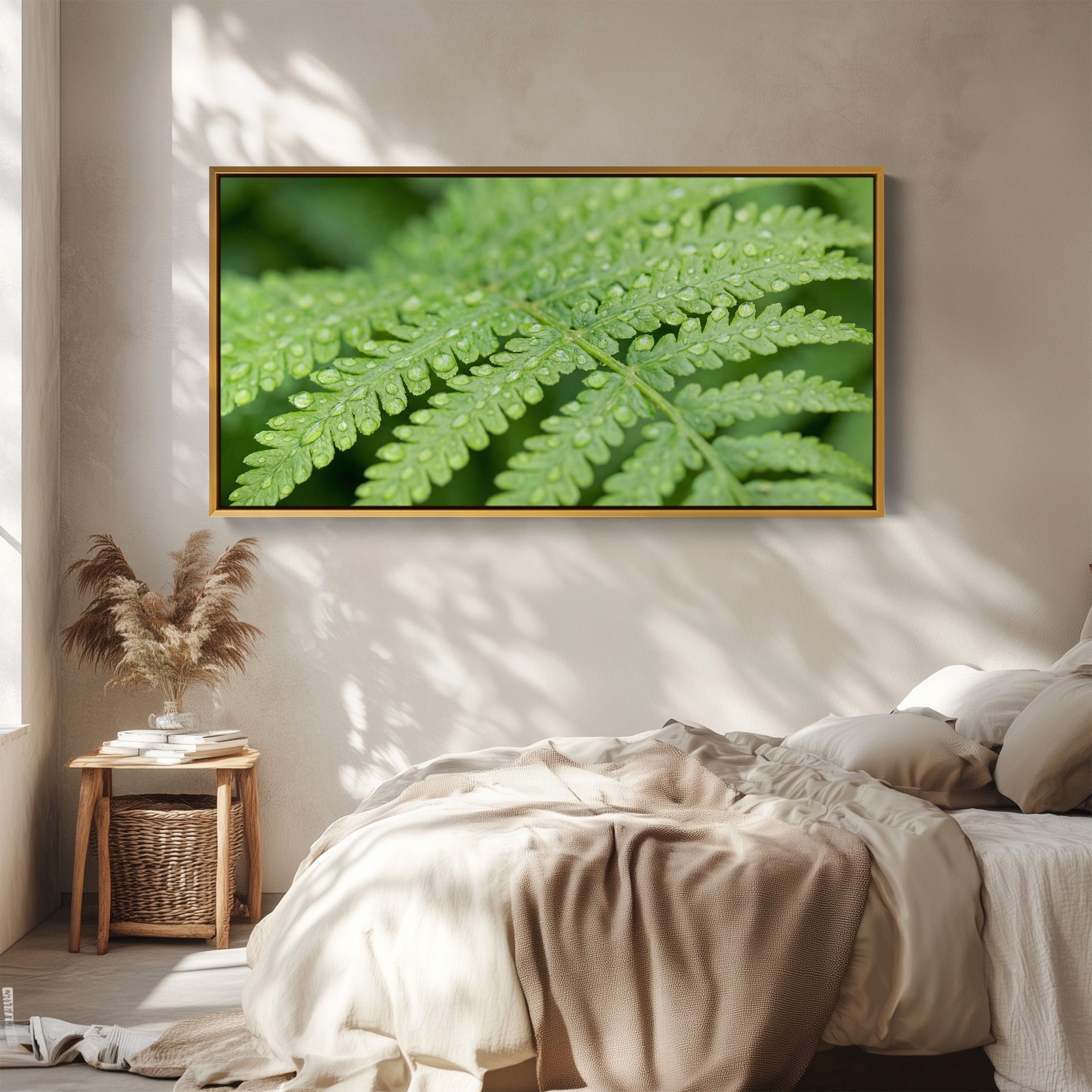 Botanical Detail Horizontal Wall Art Fern Leaf Horizontal Canvas Print For Bedroom