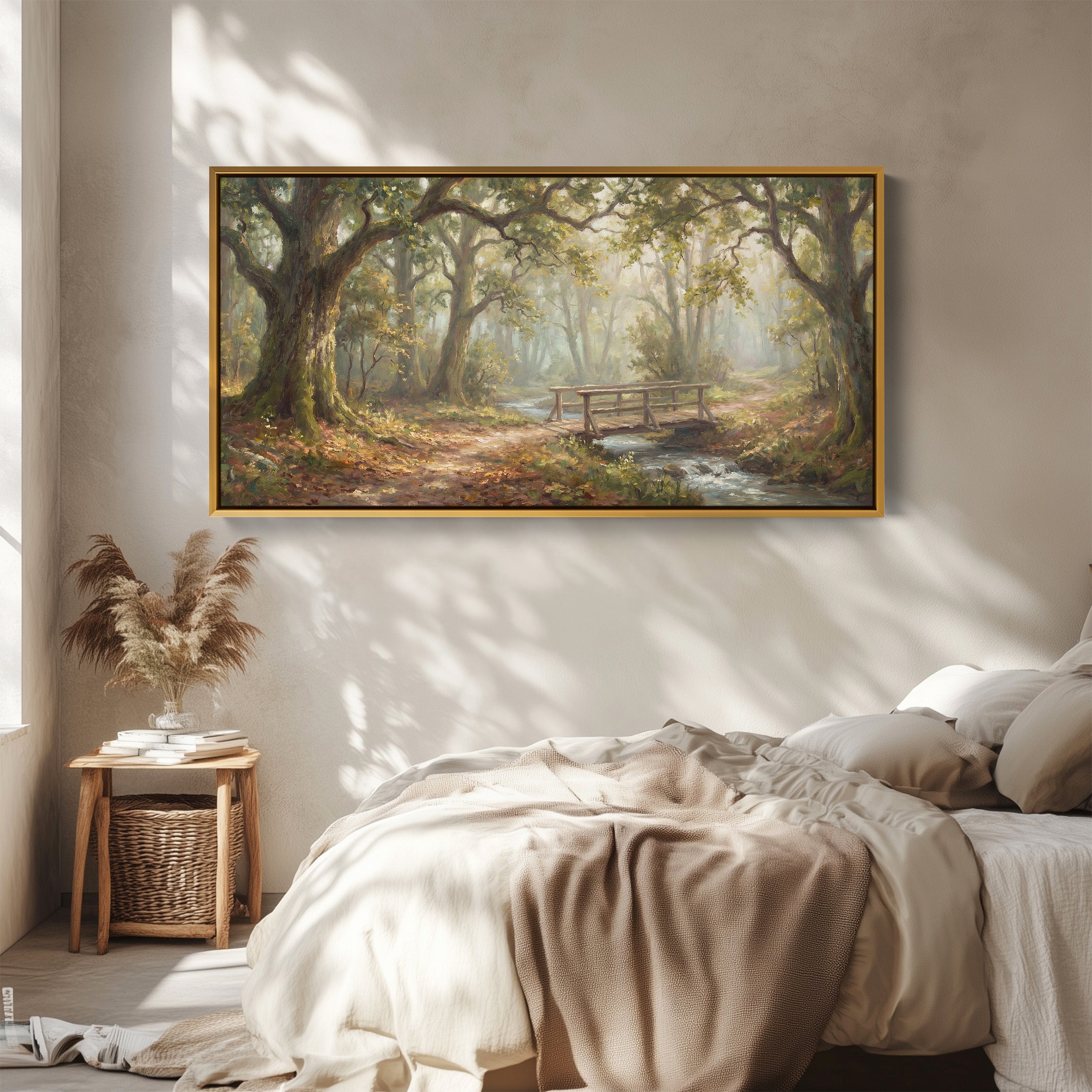 Forest Bridge Wide Framed Canvas Oversized Wall Decor For Living Room