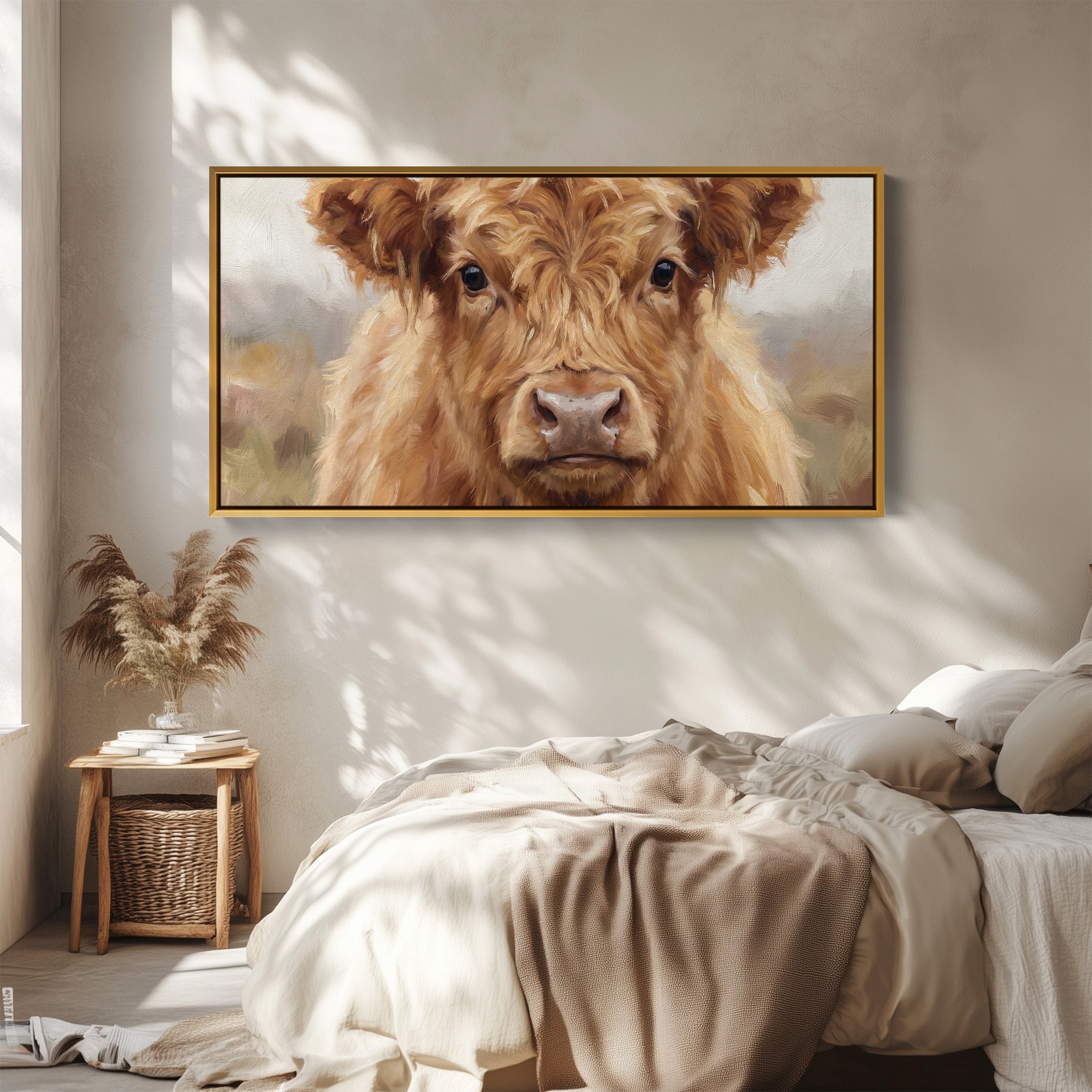 Highland Cow Portrait Bedroom wall art Framed Canvas Print Hallway