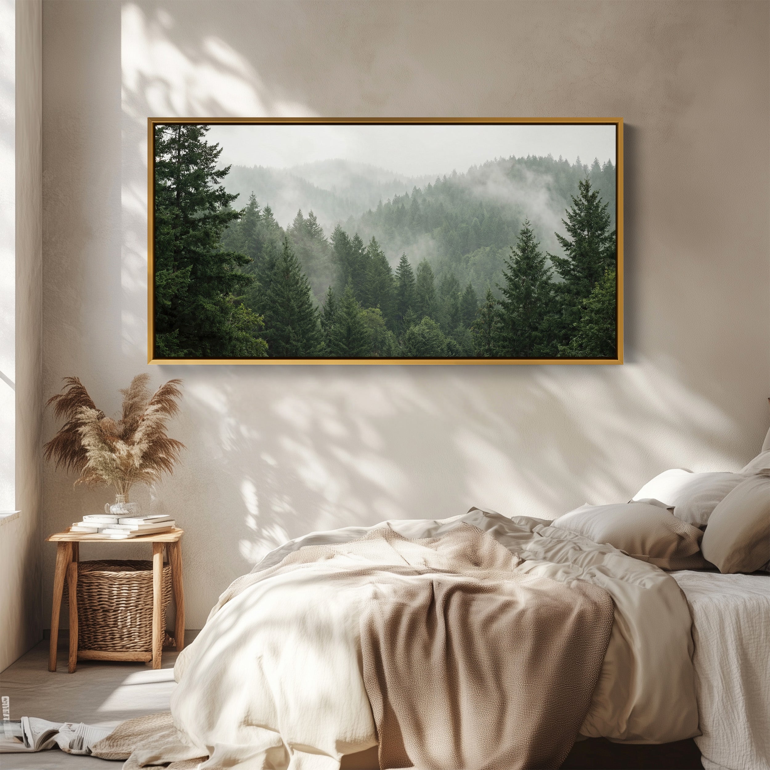 Misty Pine Hills Horizontal Wall Art Framed Canvas Print For Living Room