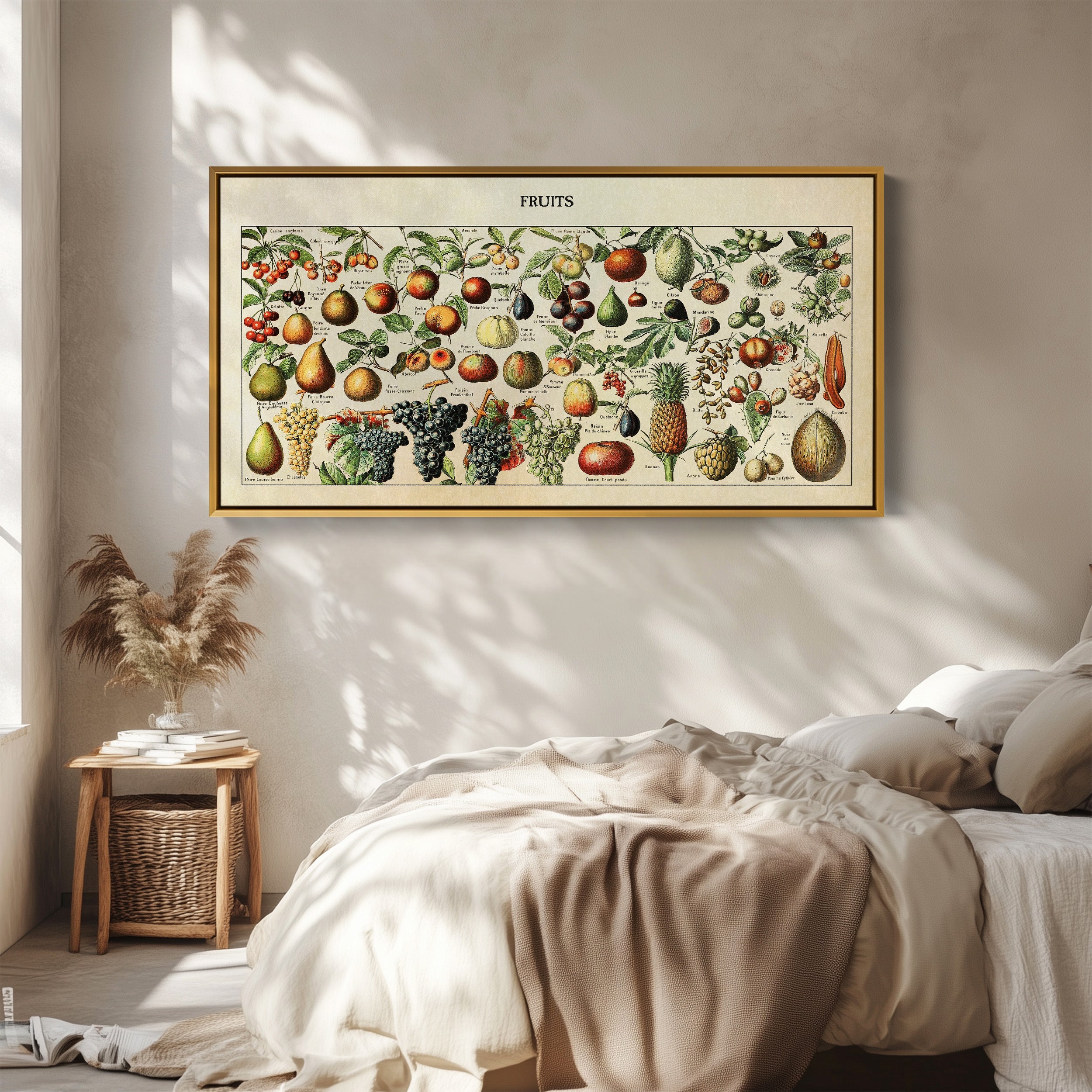 Adolphe Millot Vintage Fruit Chart Bedroom Wall Art Extra Wide Canvas For Kitchen