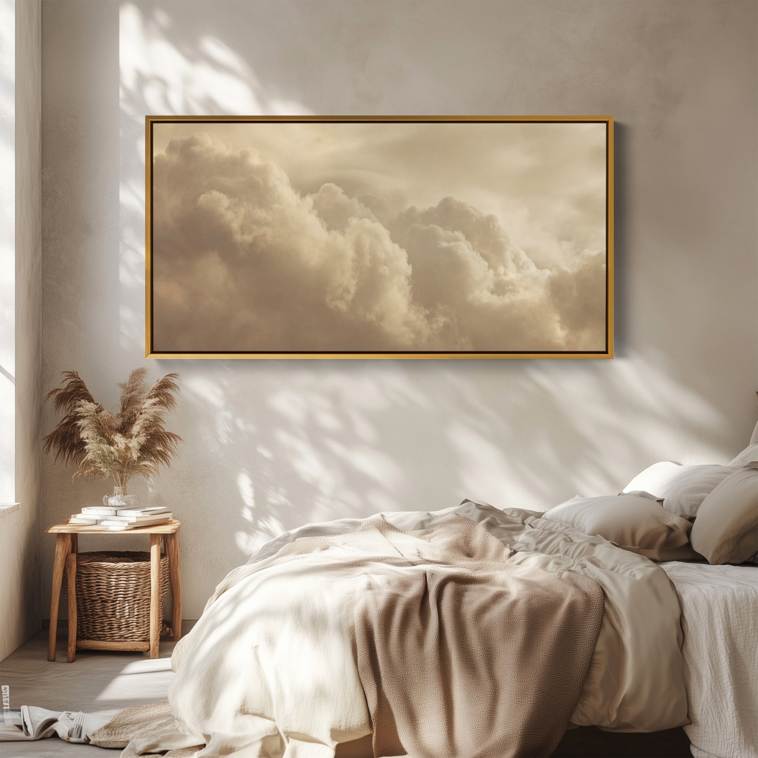Warm Sepia Clouds Horizontal Wall Art Panoramic Canvas Print For Living Room