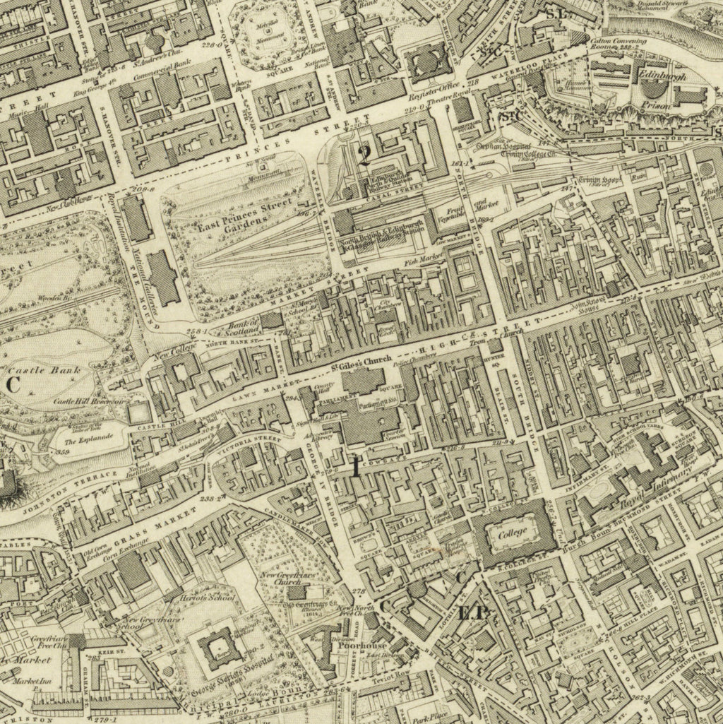 Edinburgh 1853 Map Long Narrow Canvas Wide Wall Art For Bedroom Or Hallway