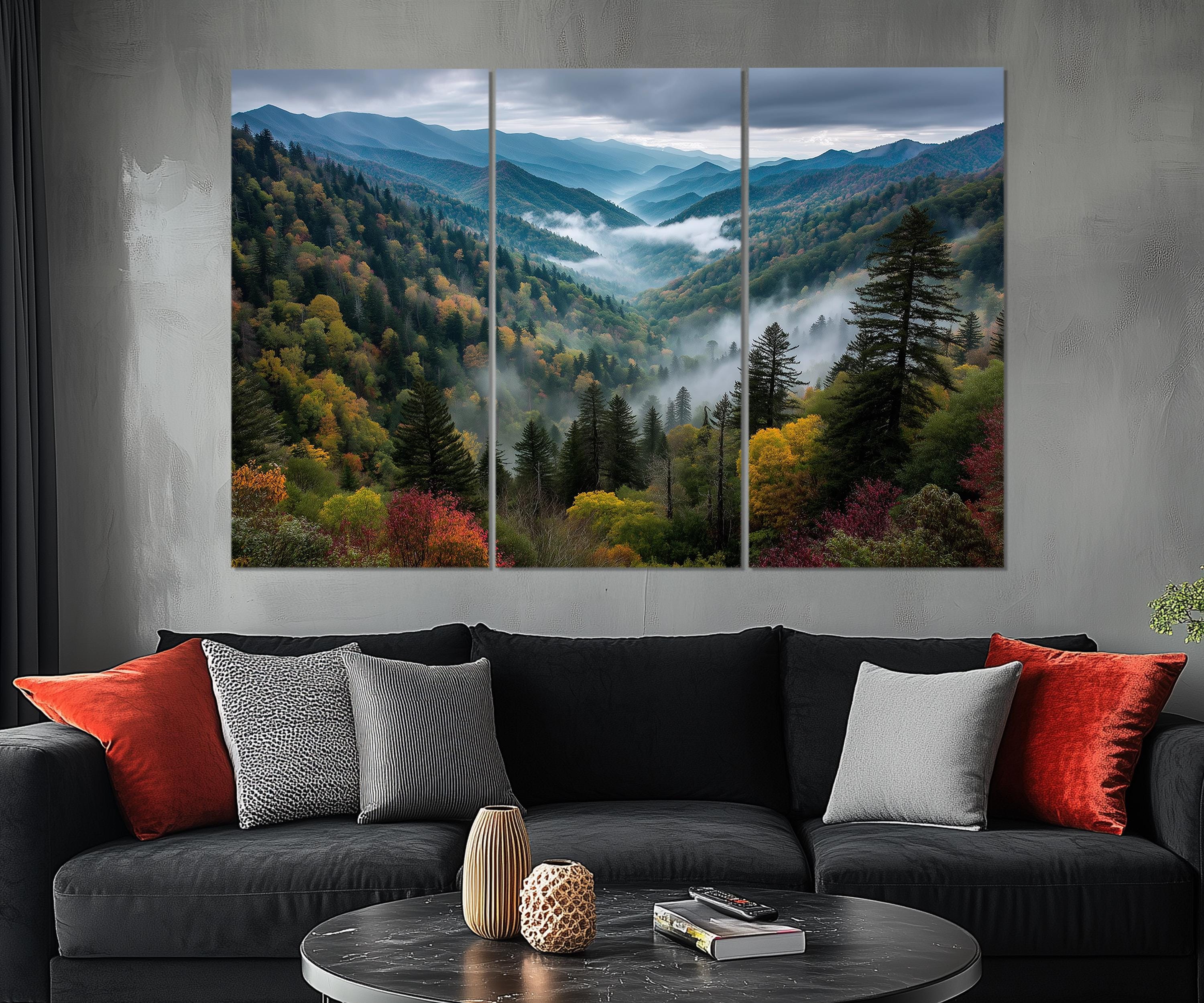5 Panels Smoky Mountains Extra Large Canvas Wall Art Print