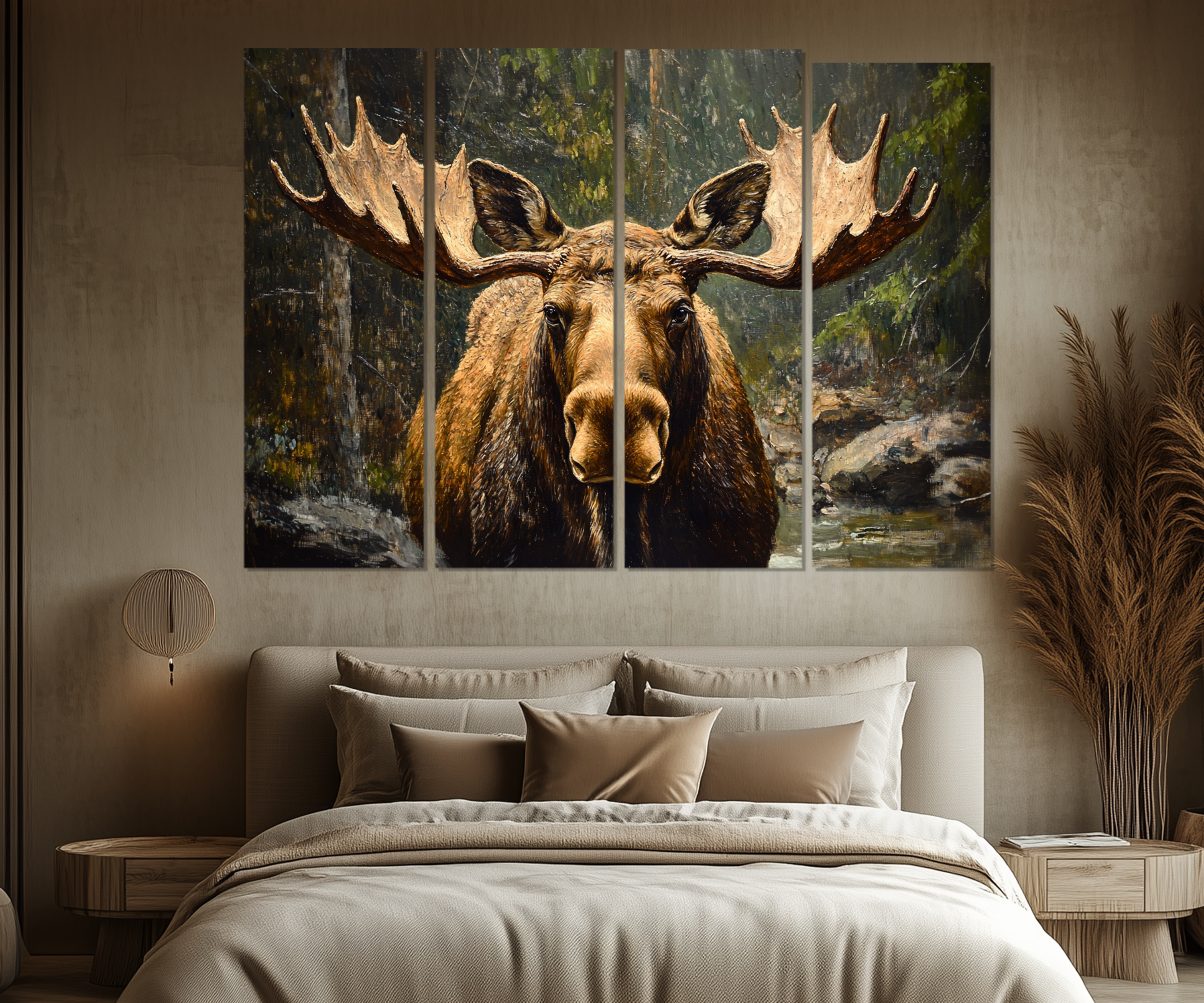 5 Piece Antique Moose In The Forest Multi-Panel Wall Art For Cabin Decor