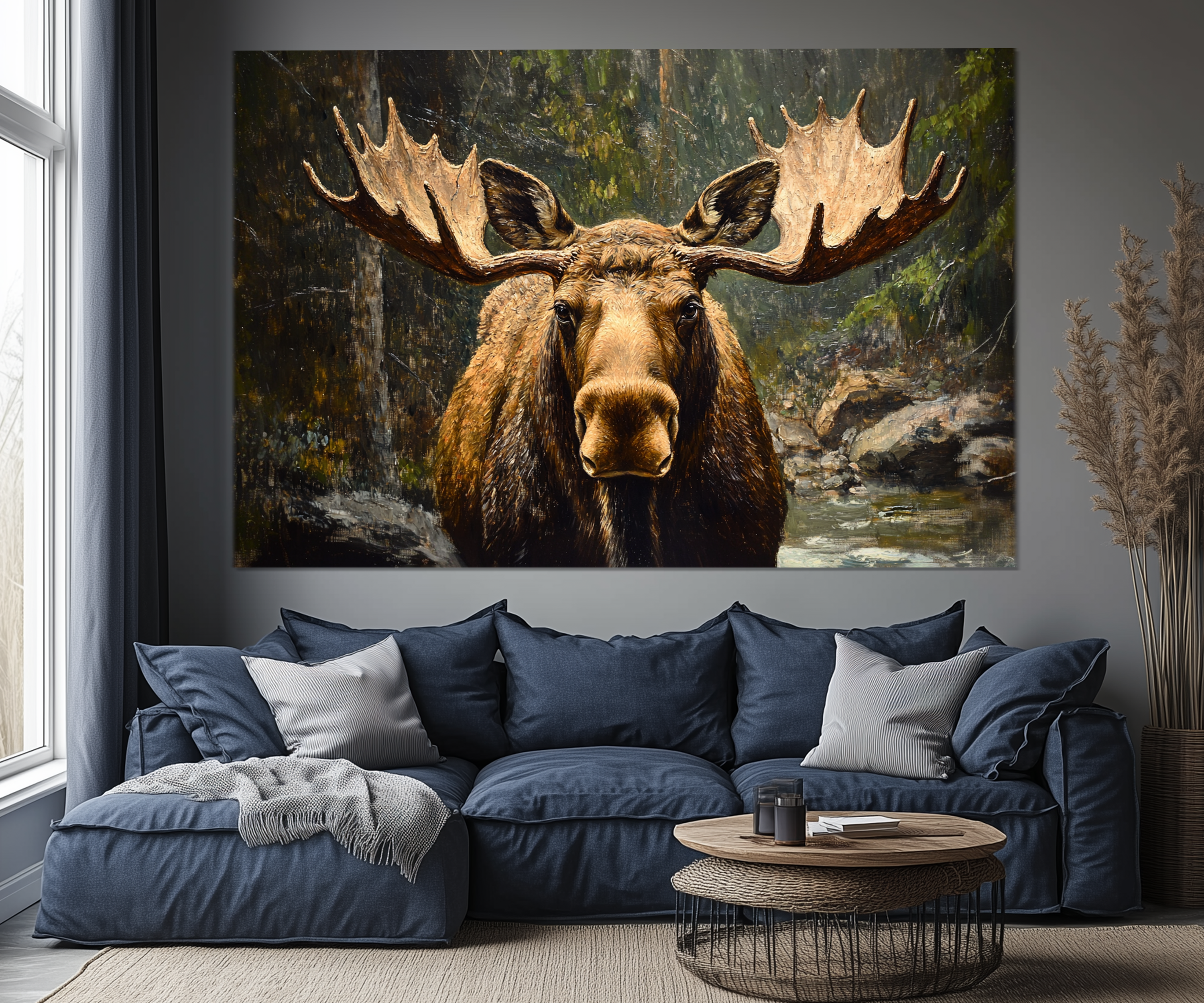 5 Piece Antique Moose In The Forest Multi-Panel Wall Art For Cabin Decor