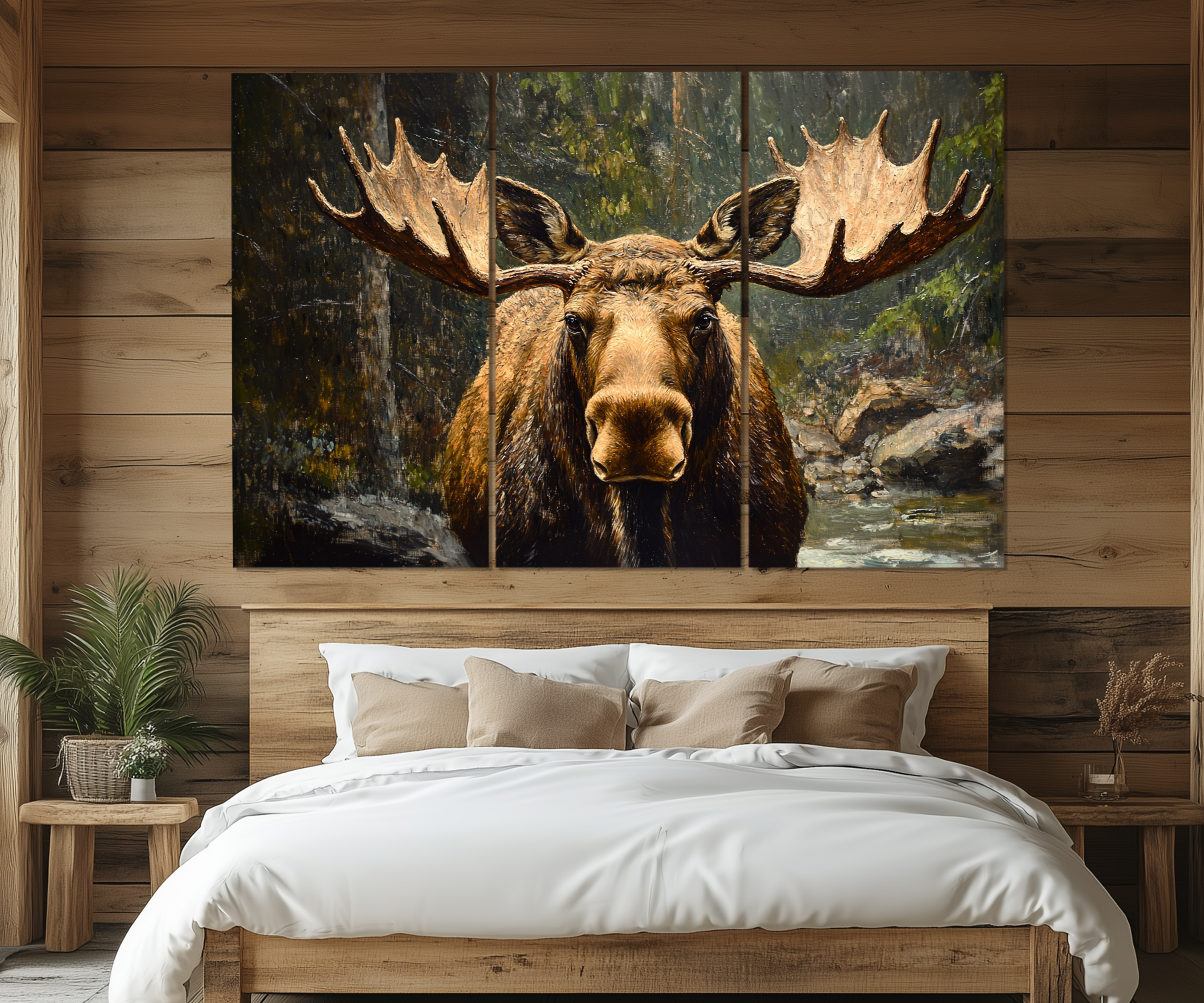 5 Piece Antique Moose In The Forest Multi-Panel Wall Art For Cabin Decor