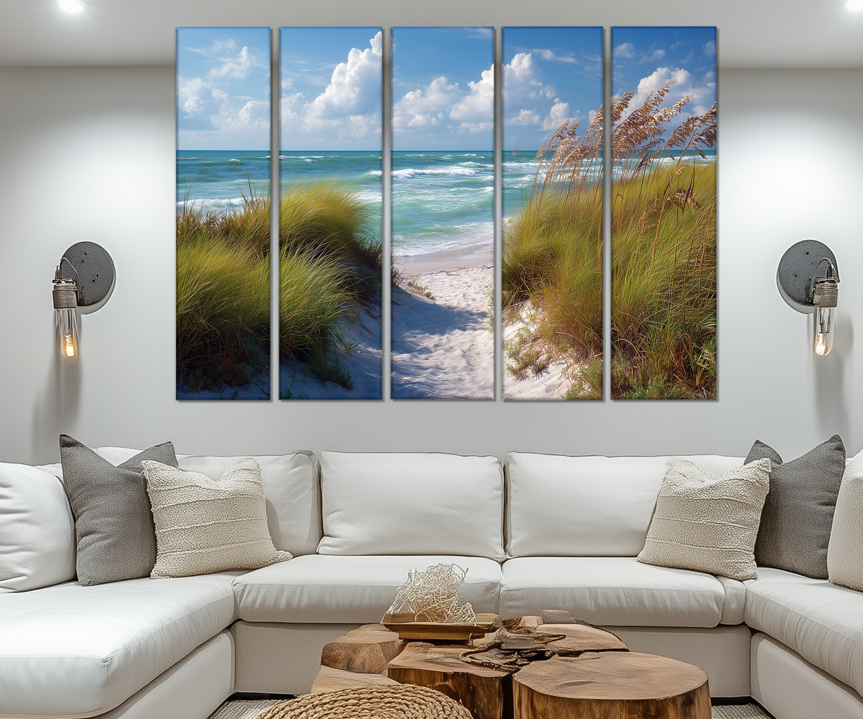 5 Piece Beach Dunes Multi-Panel Coastal Canvas Wall Art