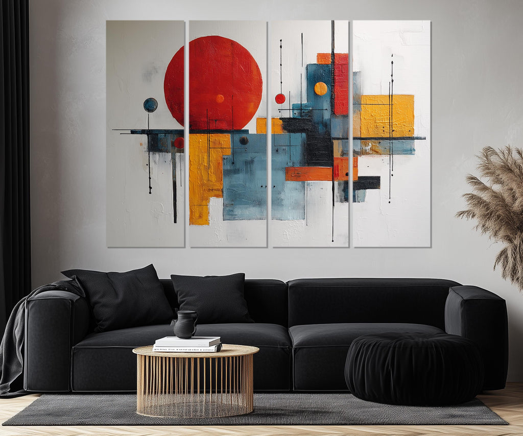 5 Piece  Mid Century Modern Bold Red Abstract Geometric Wall Art