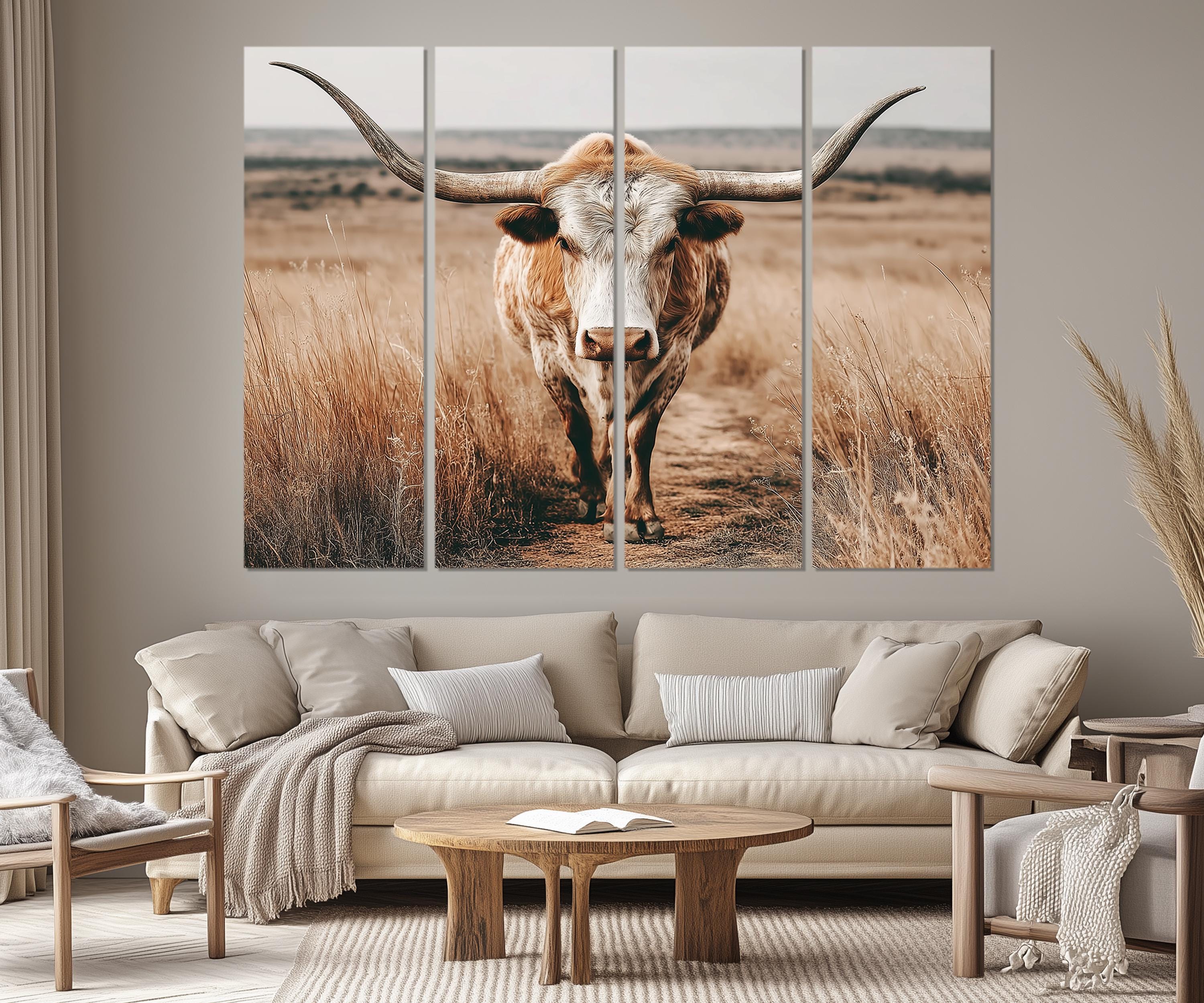 5 Piece Multipanel Longhorn Cow In Field Photography Style Wall Art