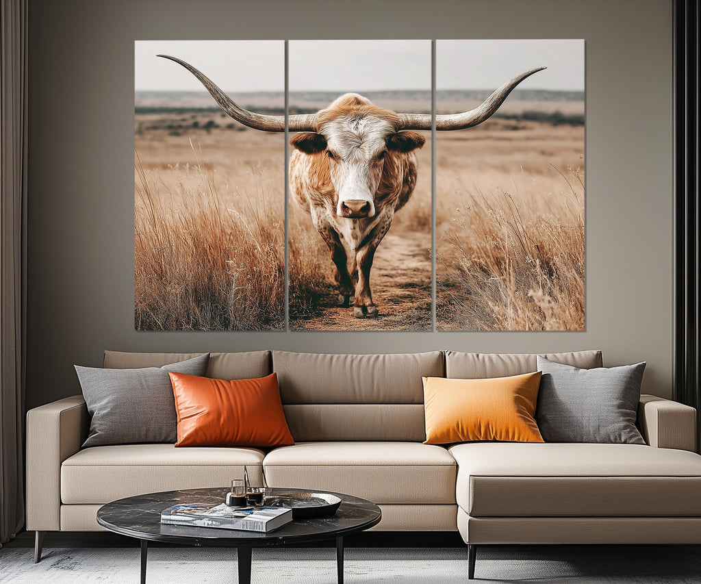 5 Piece Multipanel Longhorn Cow In Field Photography Style Wall Art