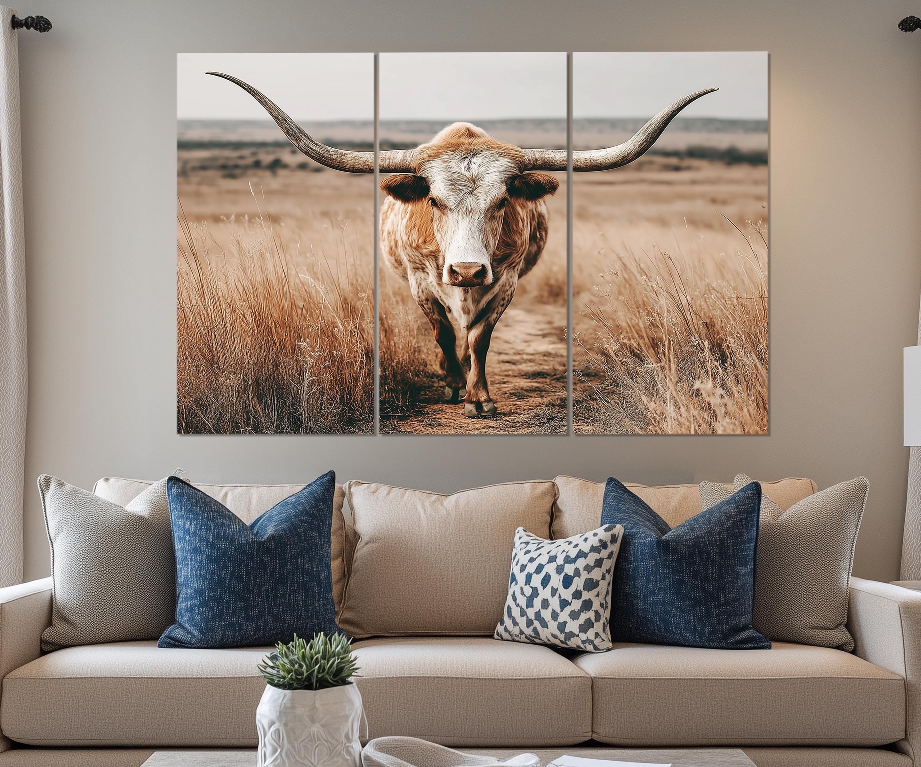 5 Piece Multipanel Longhorn Cow In Field Photography Style Wall Art