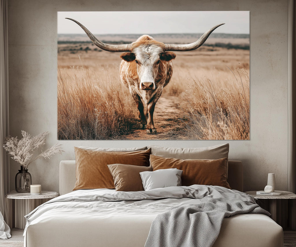5 Piece Multipanel Longhorn Cow In Field Photography Style Wall Art