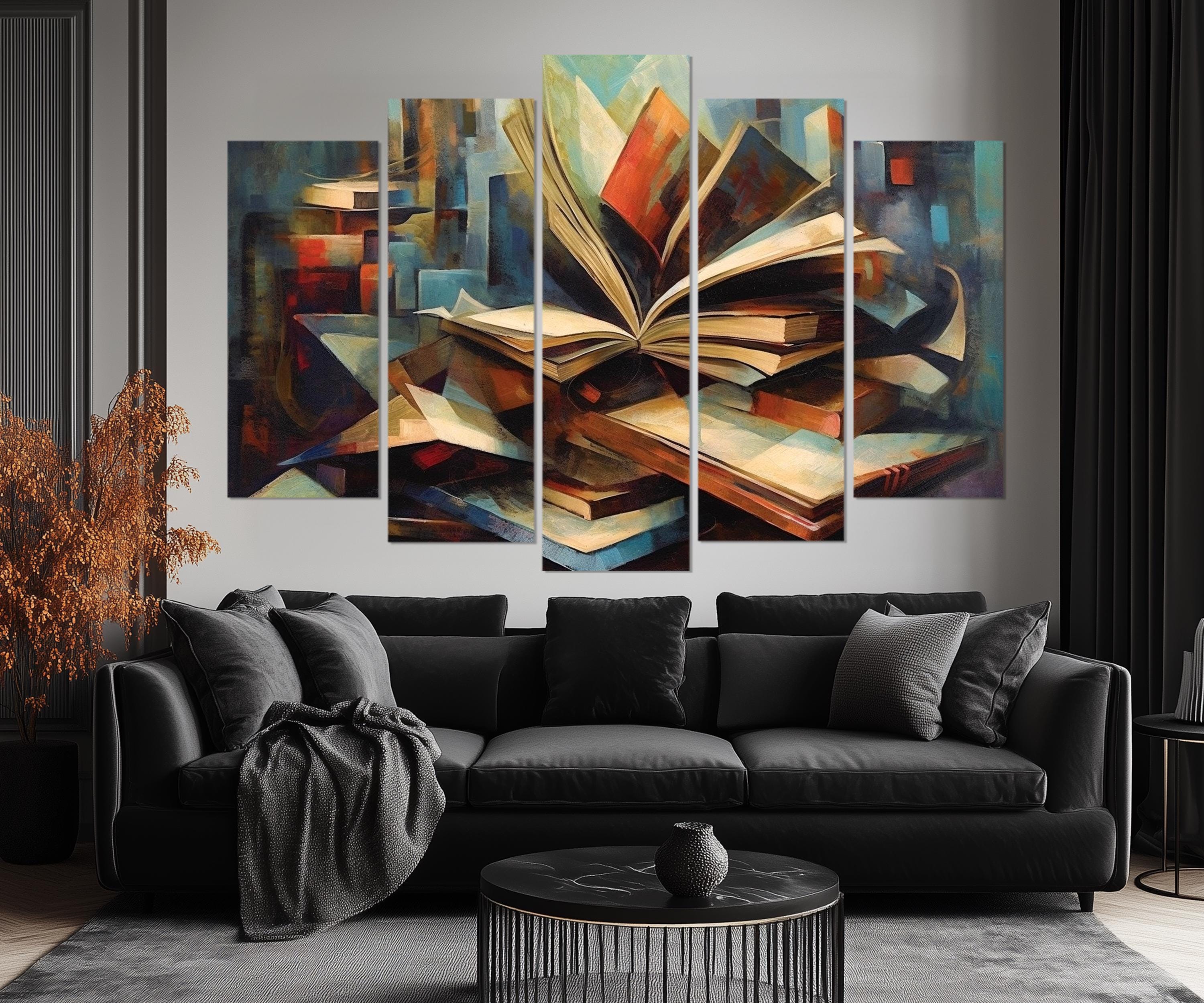 5 Piece Stack Of Vintage Books Library Wall Art