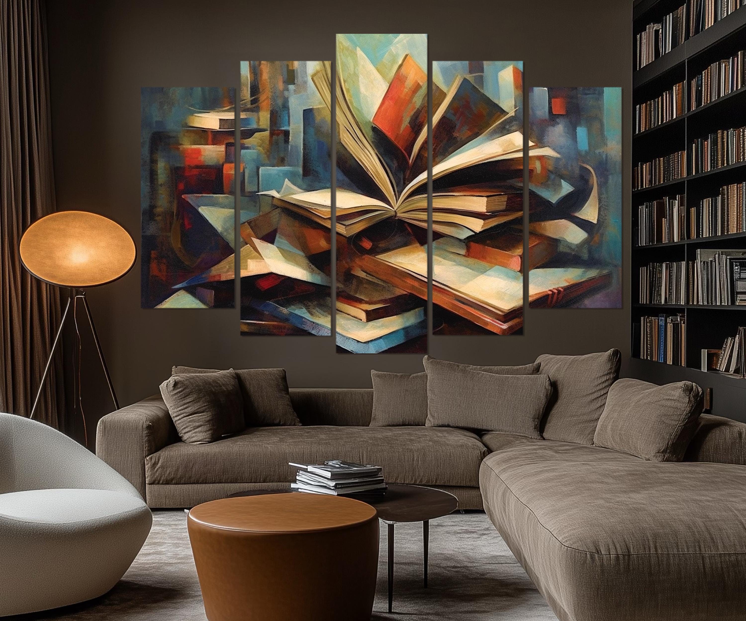 5 Piece Stack Of Vintage Books Library Wall Art