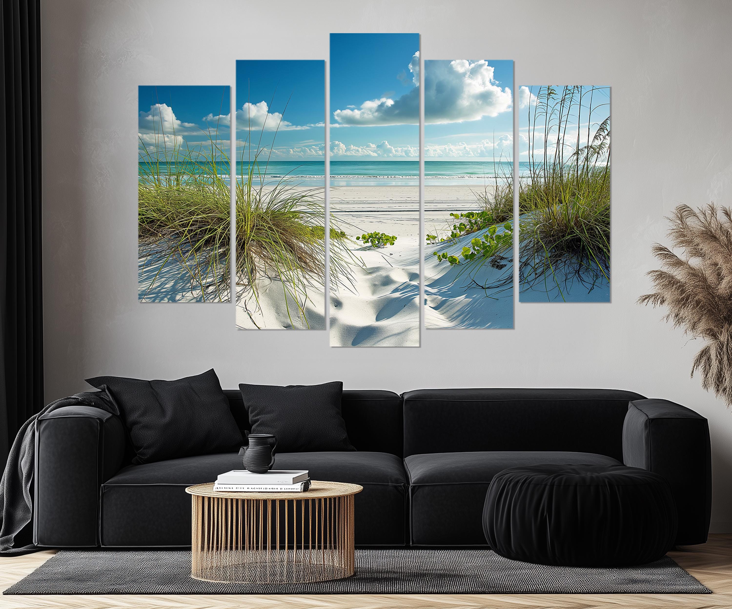 5 Piece White Sand Beach And Sea Grass Dunes Wall Art
