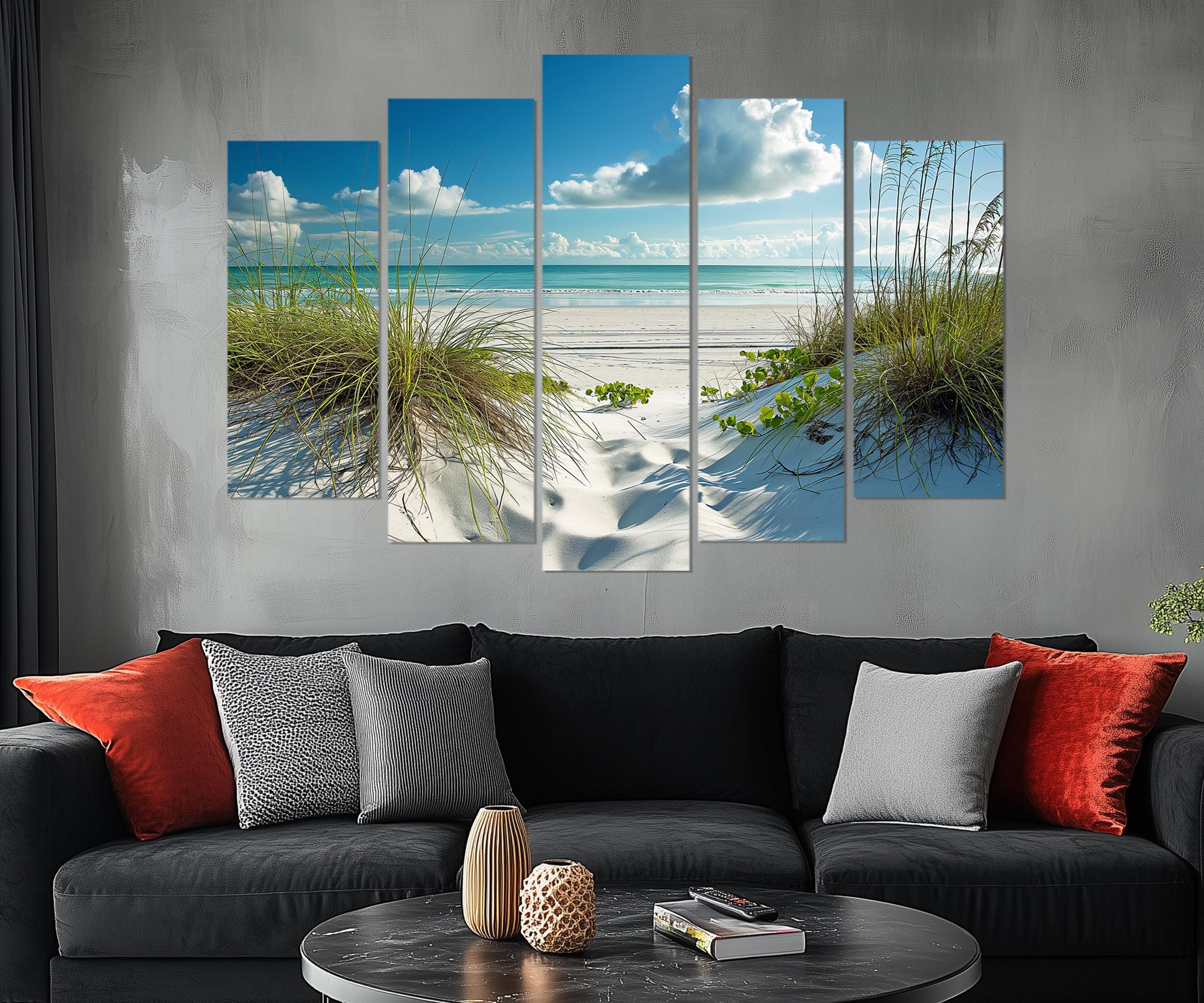 5 Piece White Sand Beach And Sea Grass Dunes Wall Art