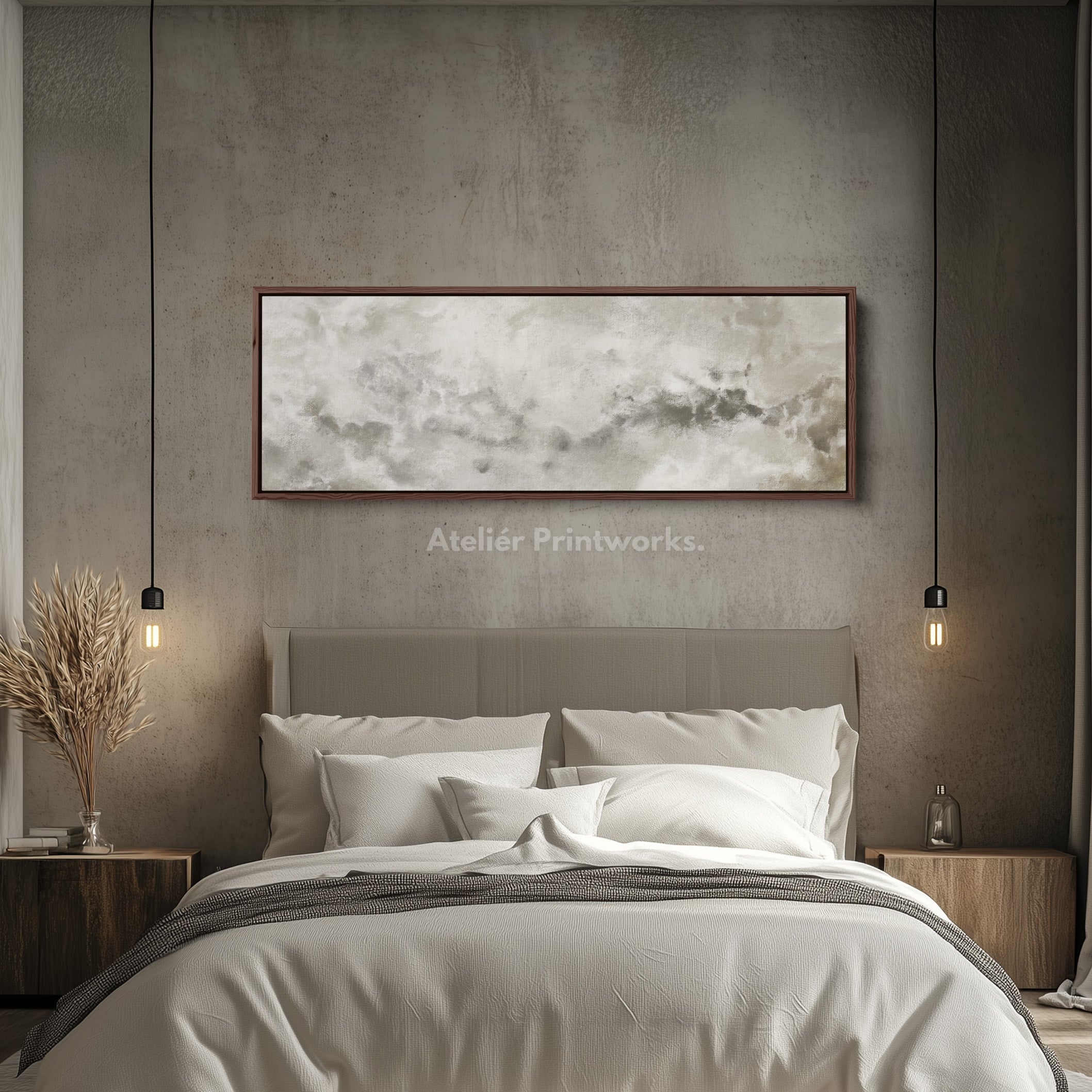 Abstract White & Grey Panoramic Long Narrow Wall Art