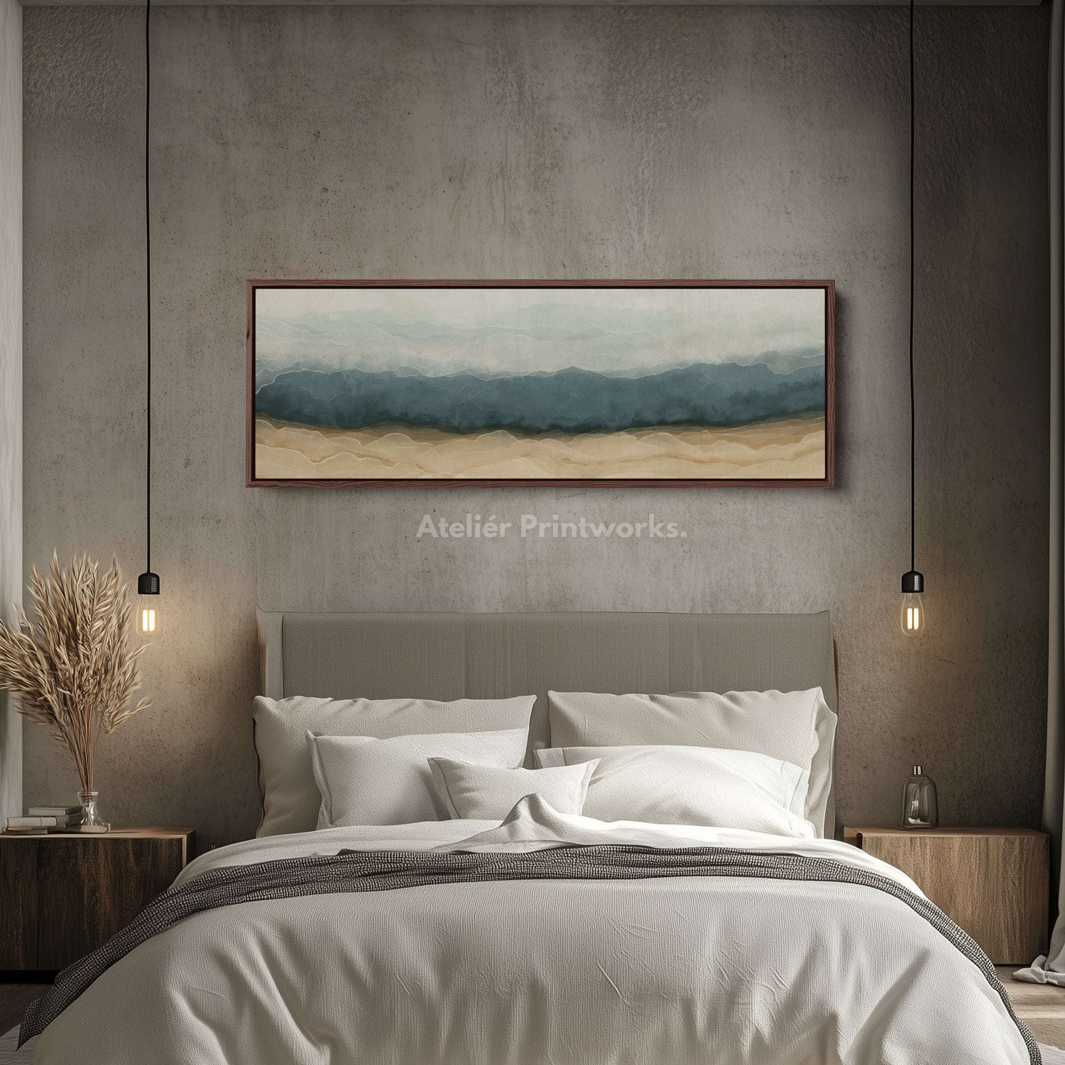 Abstract Grey & Beige Layers Horizontal Skinny Wall Decor