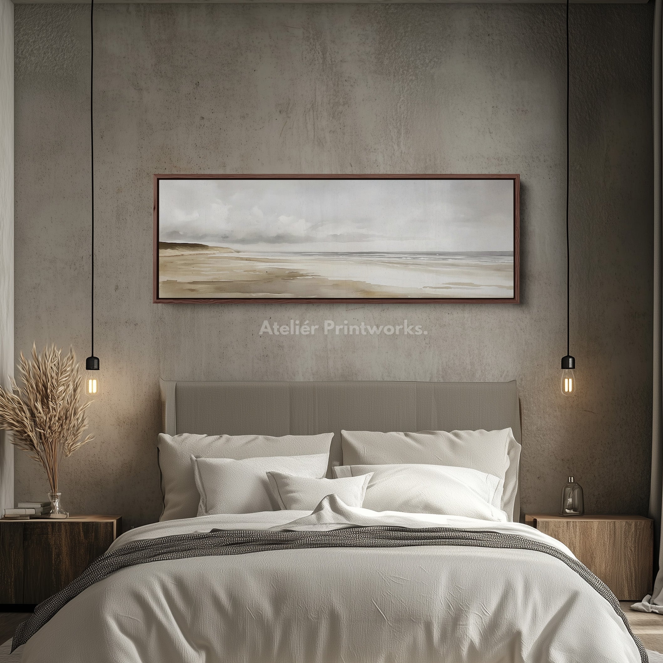 Watercolour Beach Long Narrow Large Canvas Wall Art