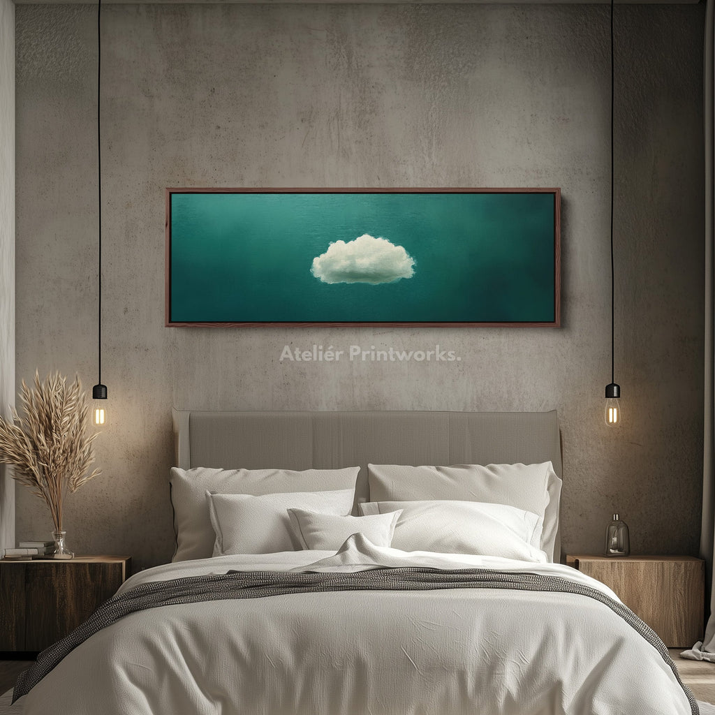 Above Bed Wall Decor - Minimalist White Cloud Large Framed Canvas