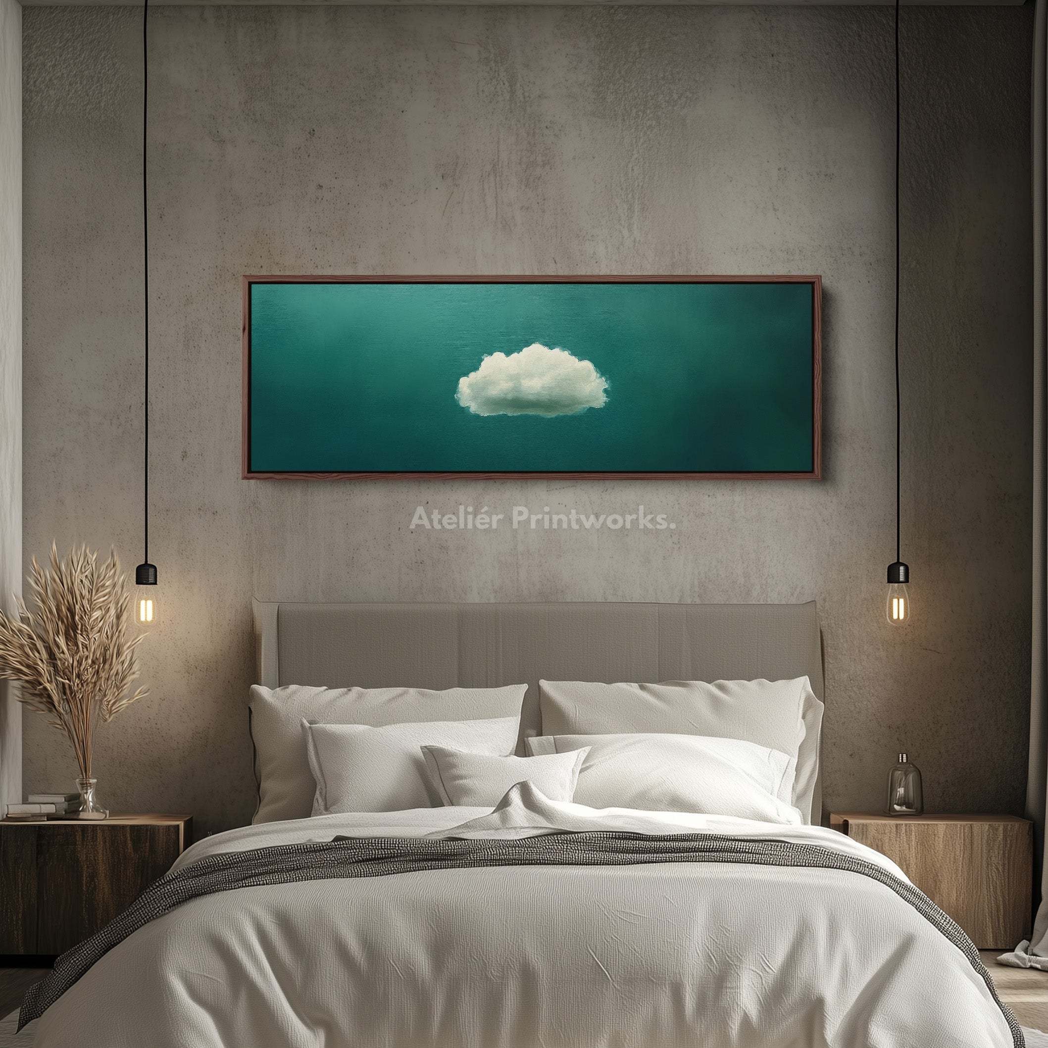 Above Bed Wall Decor - Minimalist White Cloud Large Framed Canvas