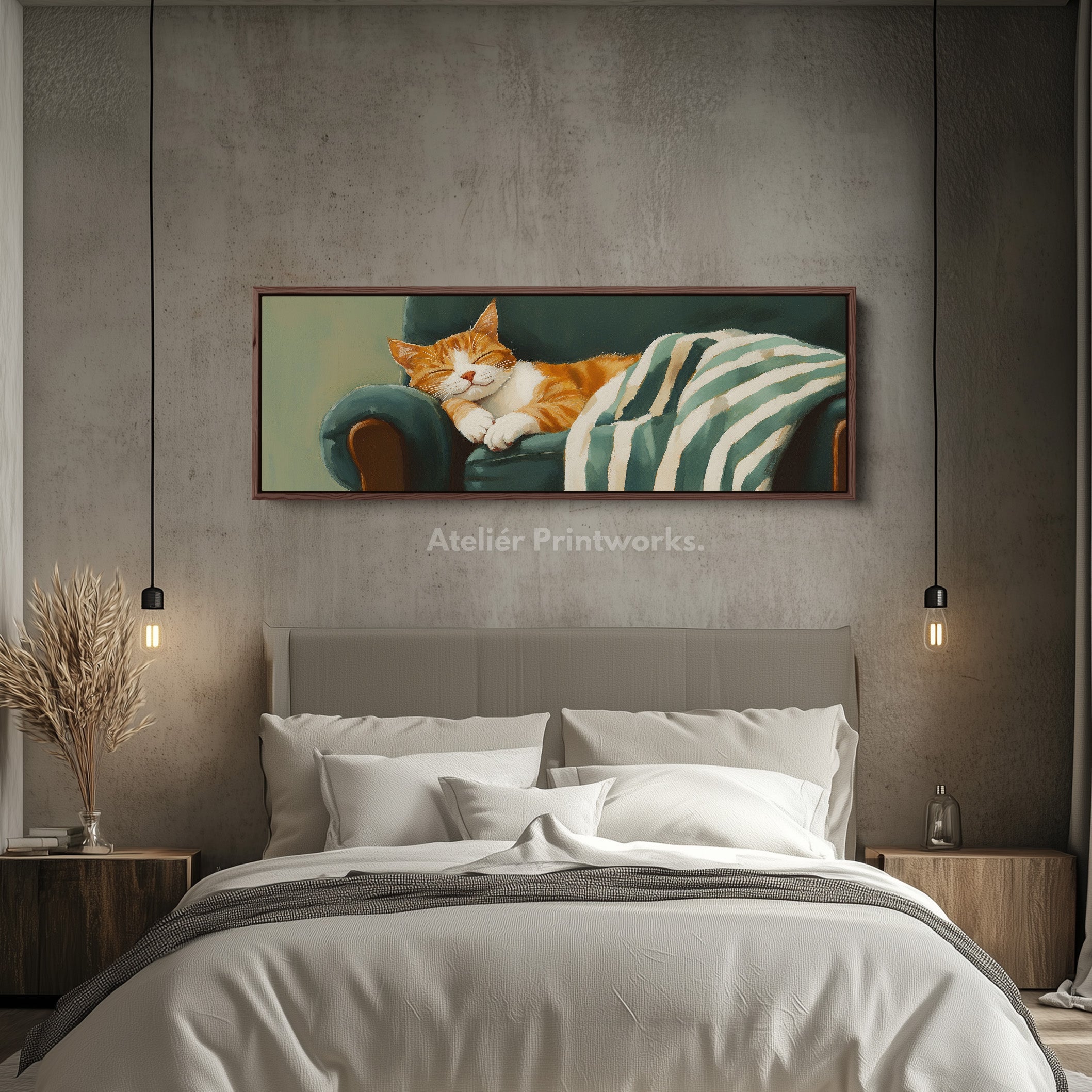Cozy Cat Panoramic Long Narrow Wall Art Large Canvas Decor