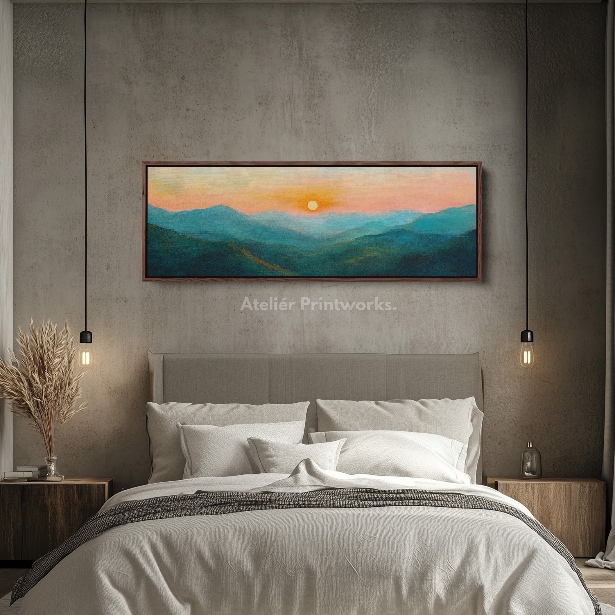 Abstract Sunrise Panoramic Above Bed Wall Decor Large Framed Pictures