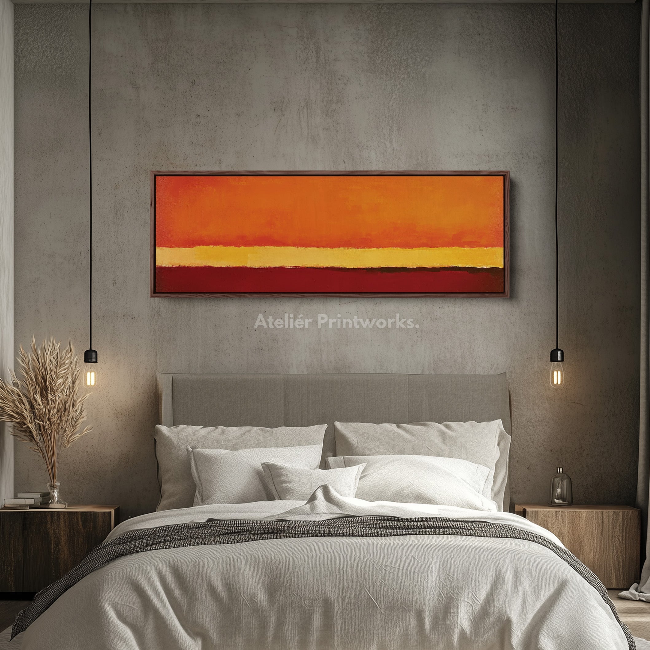 Minimalist Abstract Orange Large Canvas Decor Horizontal Long Wall Art