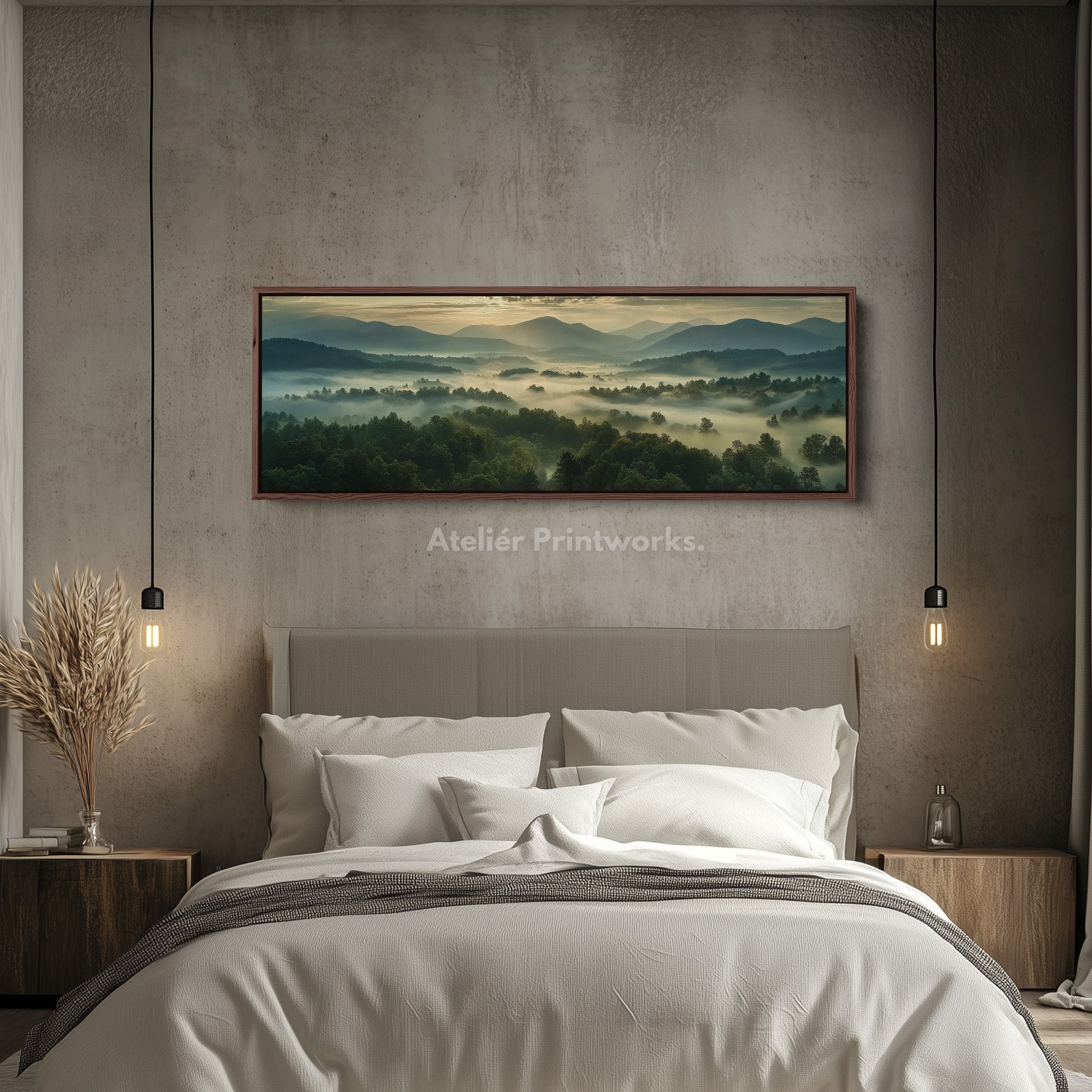 Large Horizontal Framed Canvas Wall Art Misty Landscape