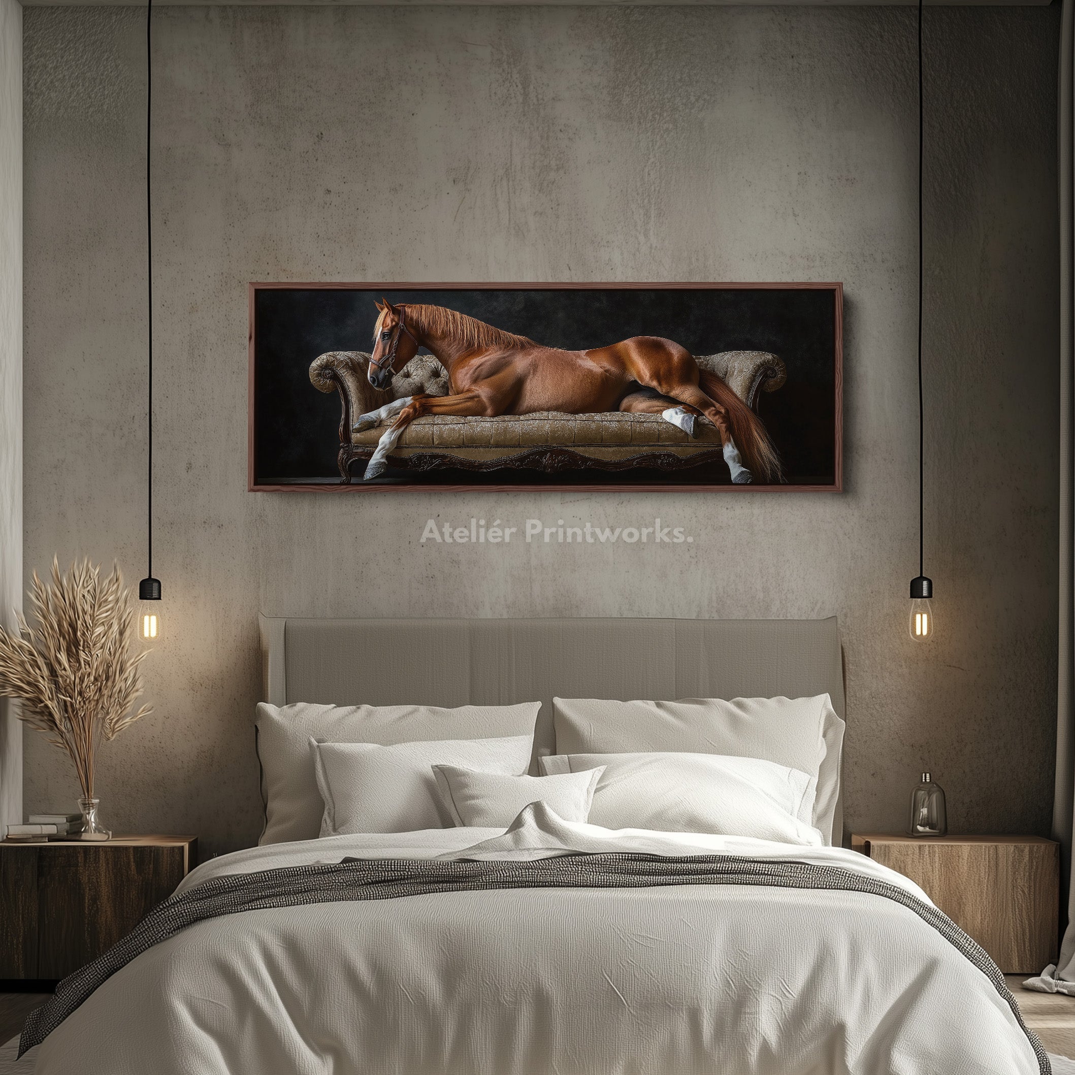 Large Horizontal Framed Canvas Wall Art Elegant Horse