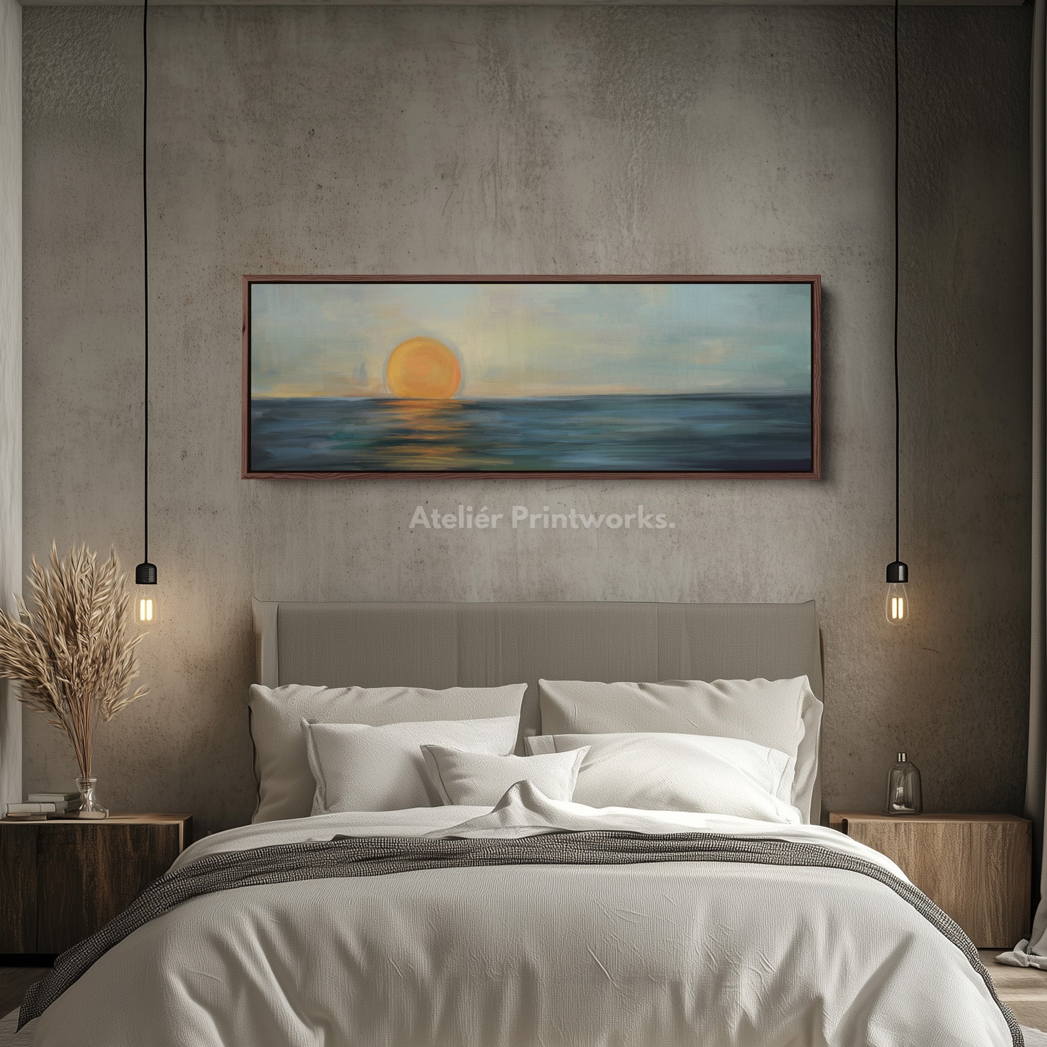 Modern Abstract Narrow Wide Horizontal Wall Decor Large Framed Canvas