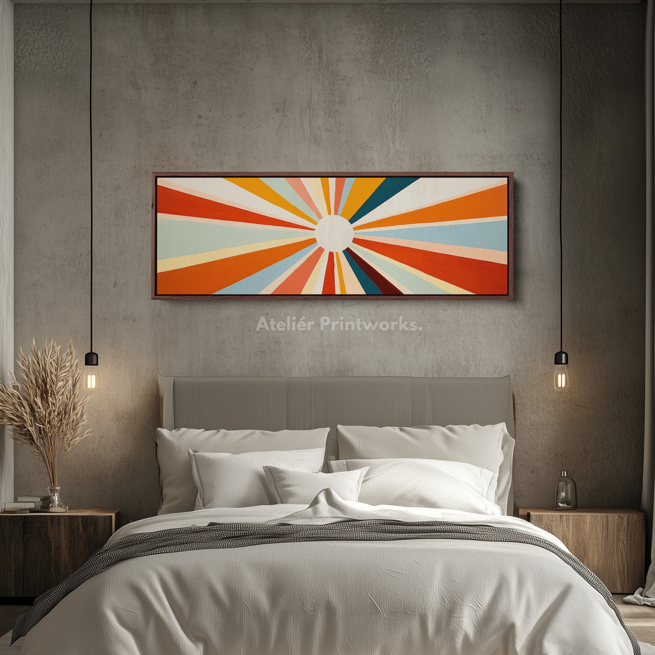 Sunburst Panoramic Framed Canvas Long Wall Art Print