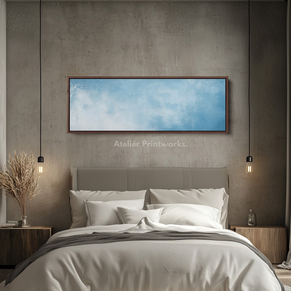 Minimalist Light Blue Long Horizontal Wall Art Panoramic Wall Decor