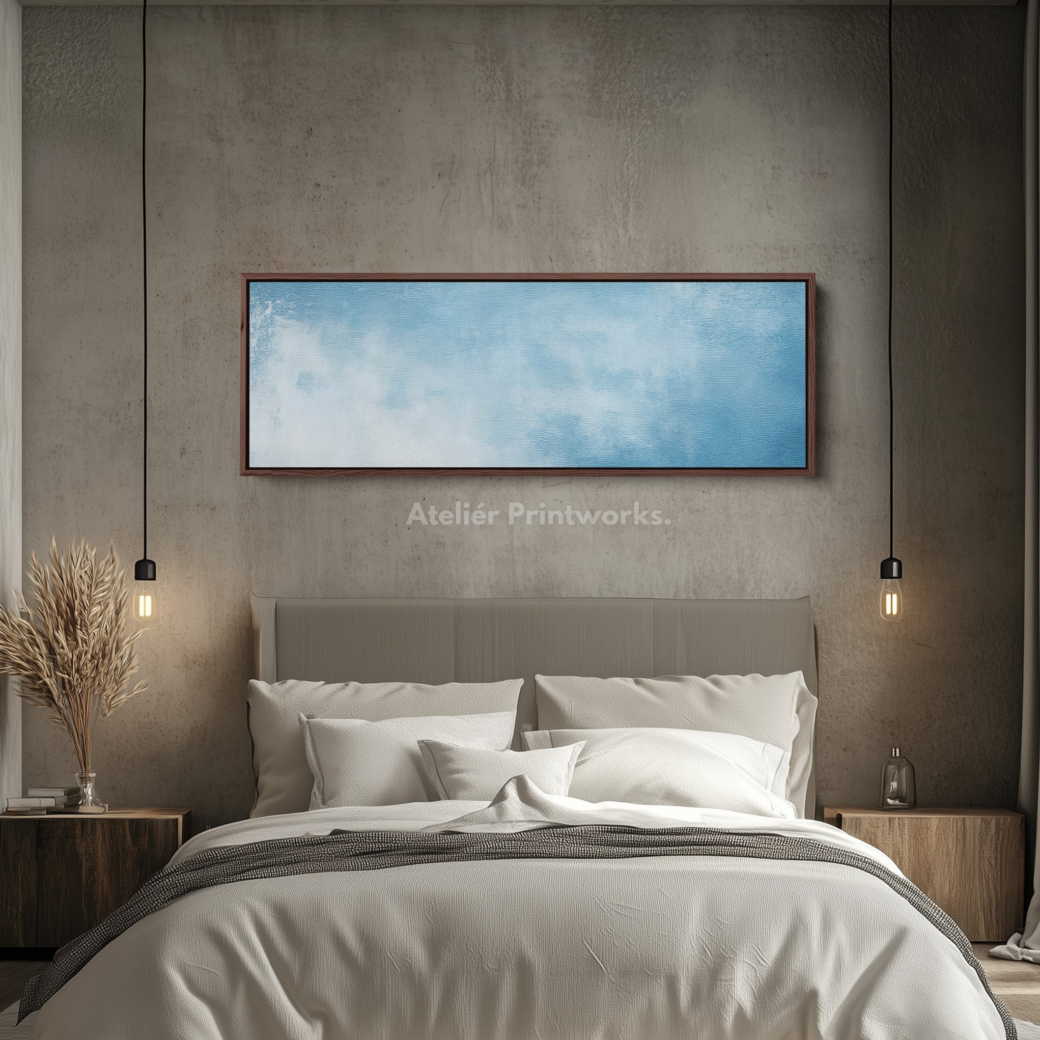 Minimalist Light Blue Long Horizontal Wall Art Panoramic Wall Decor