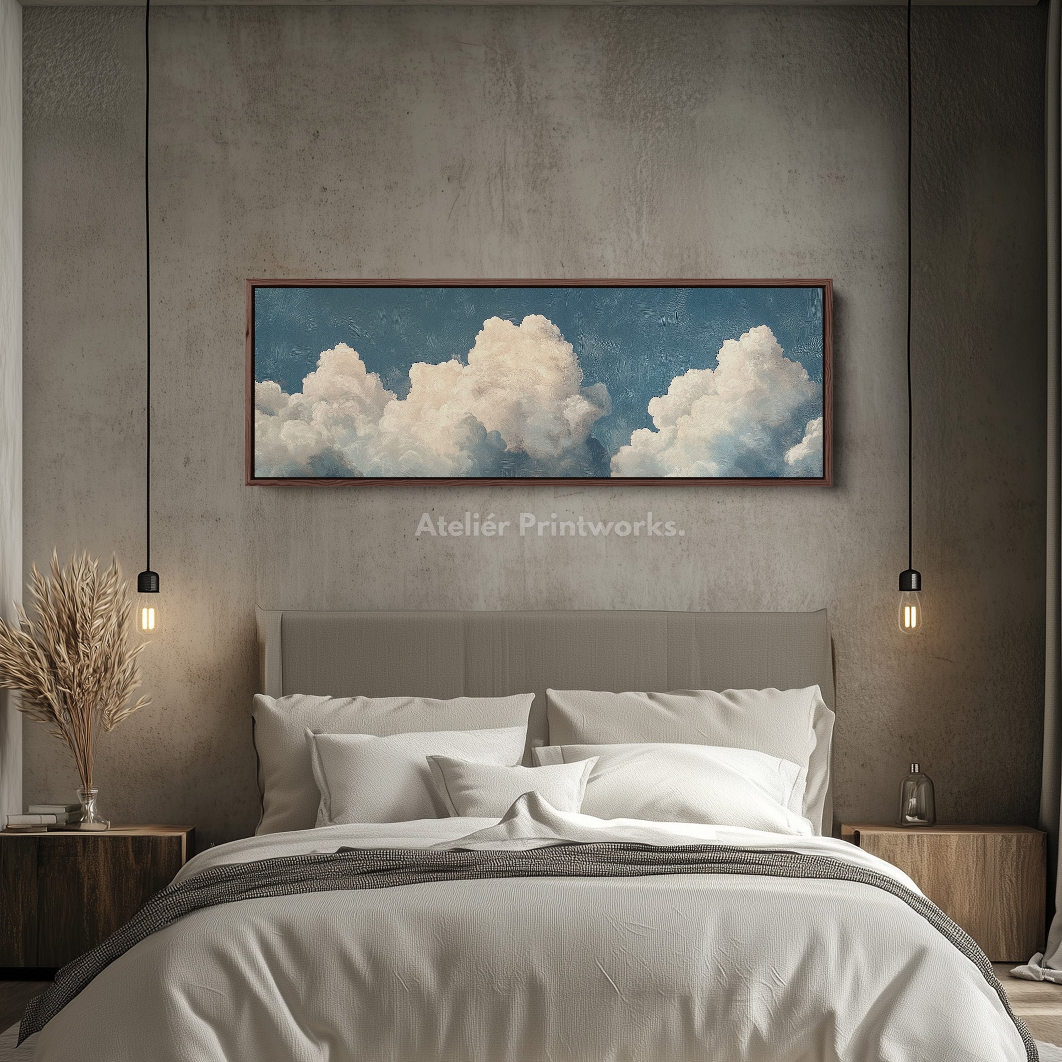 Above Bed Cloud Wall Decor Long Panoramic Wall Art