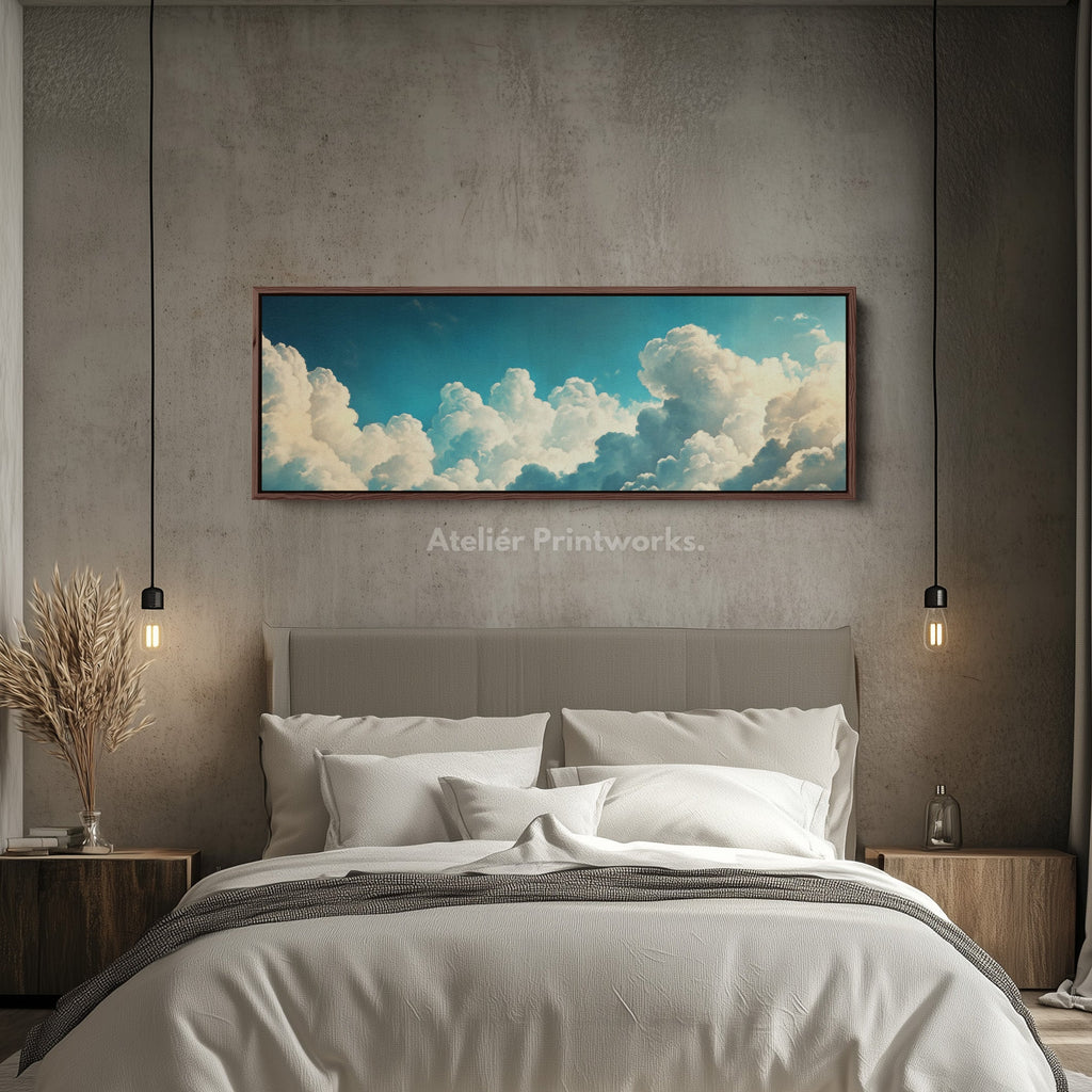 Above Bed Cloud Wall Decor Panoramic Narrow Canvas