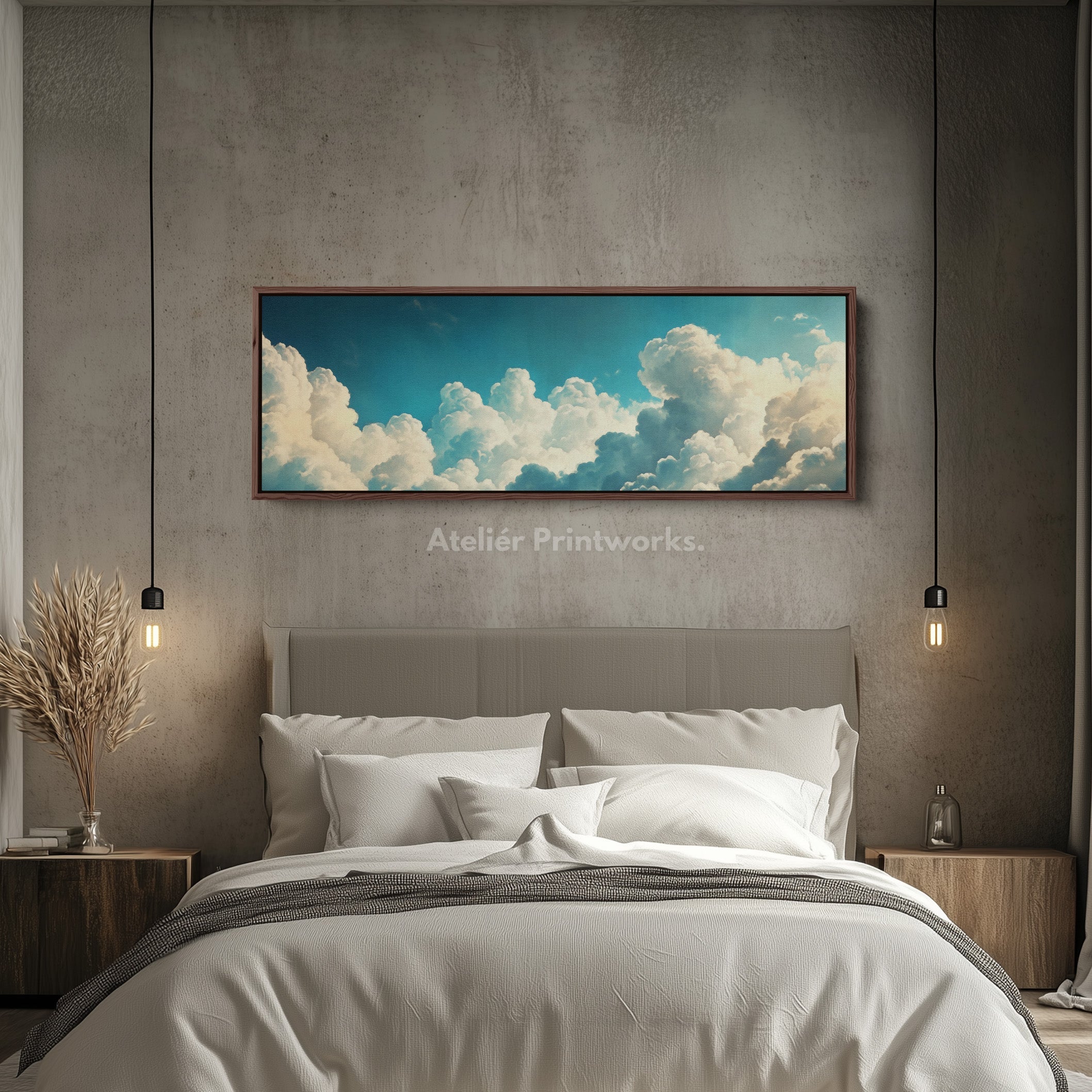 Above Bed Cloud Wall Decor Panoramic Narrow Canvas