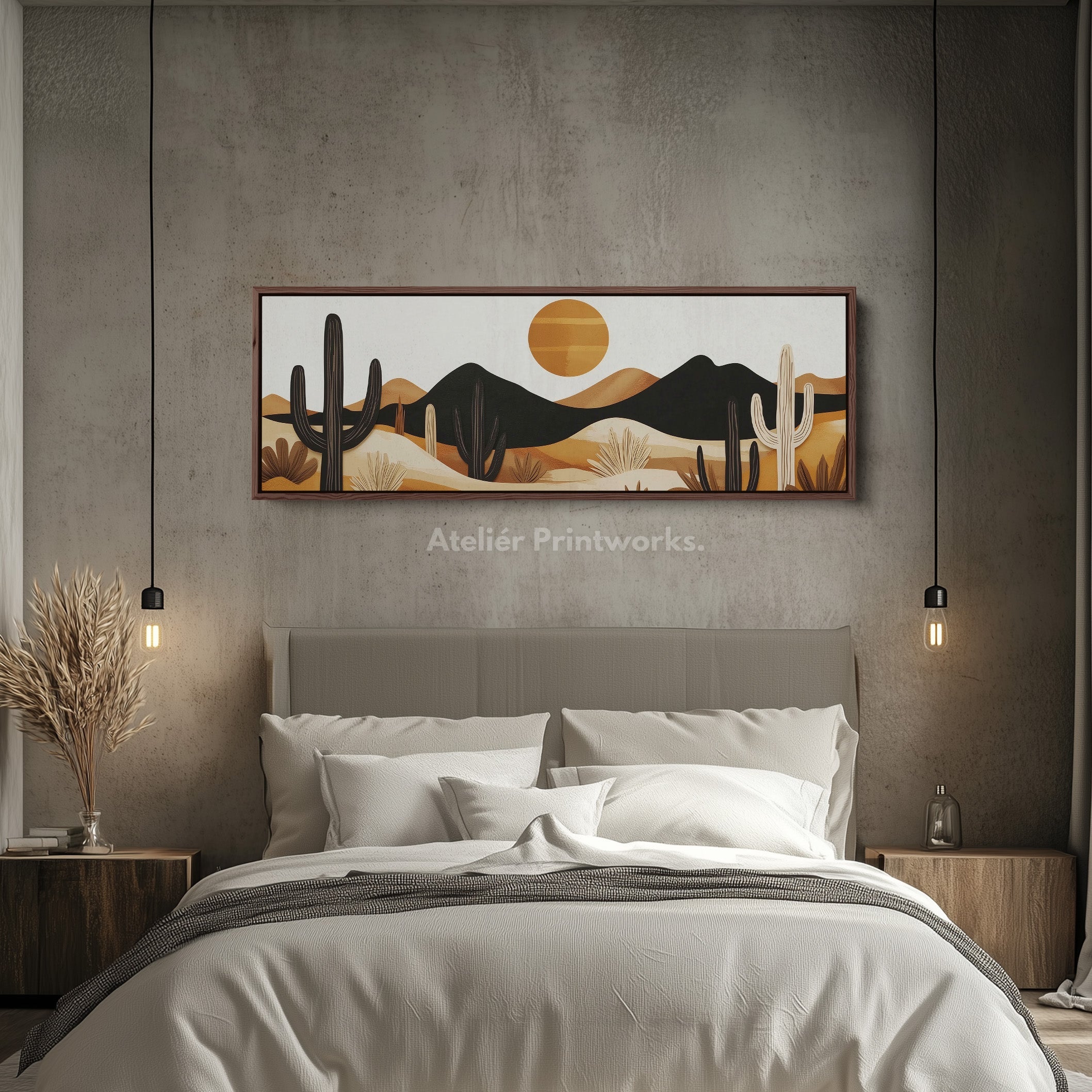 Cacti Mountains Wall Decor Panoramic Narrow Canvas