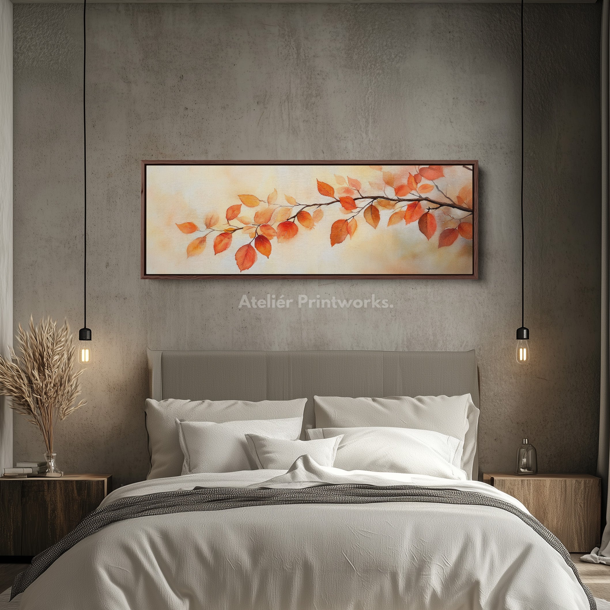 Autumn Leaves Long Framed Horizontal Canvas Wall Art
