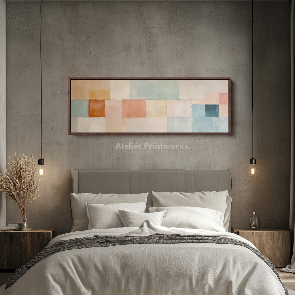 Abstract Pastel Long Framed Horizontal Canvas Wall Art