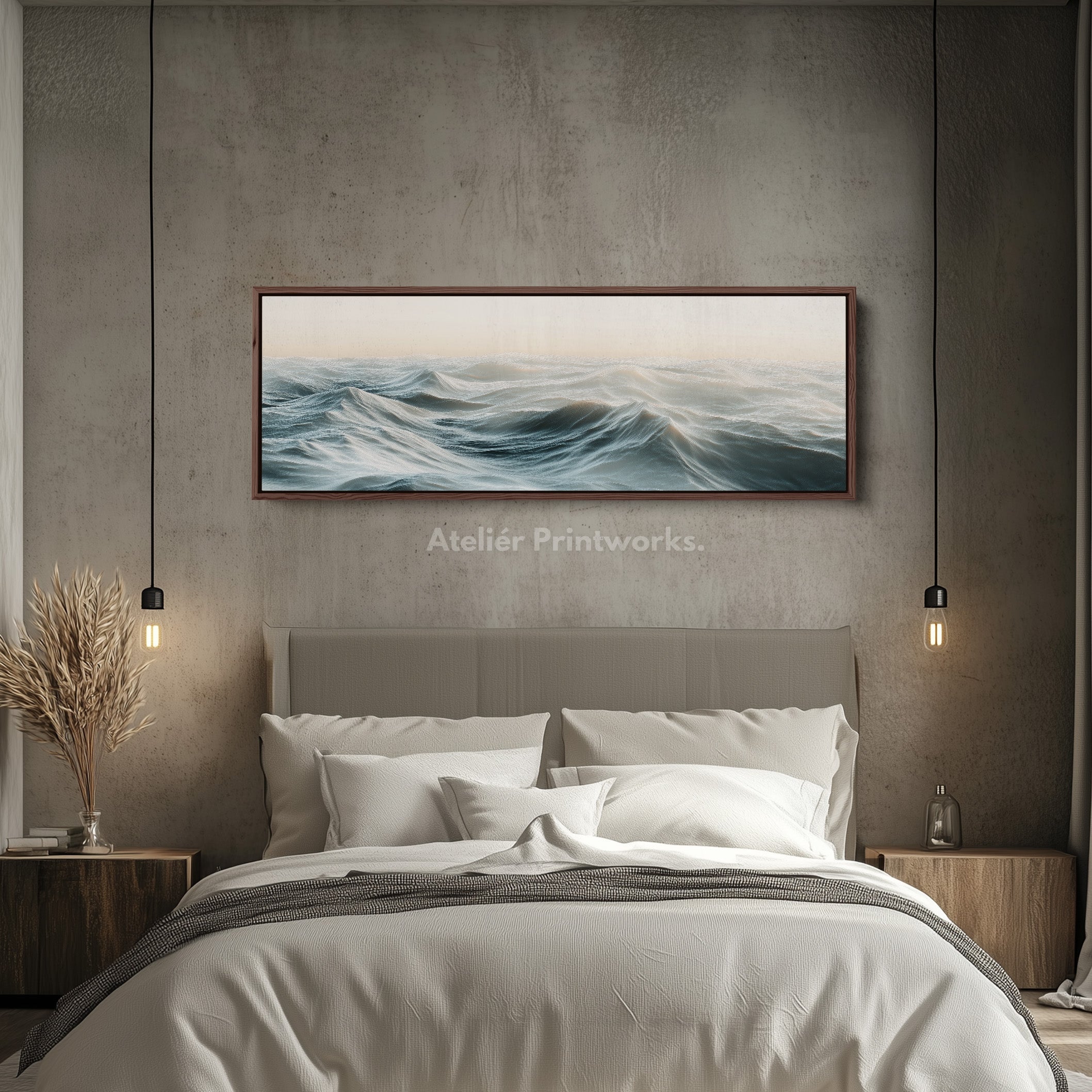 Ocean Waves Long Narrow Horizontal Wall Art Framed Canvas