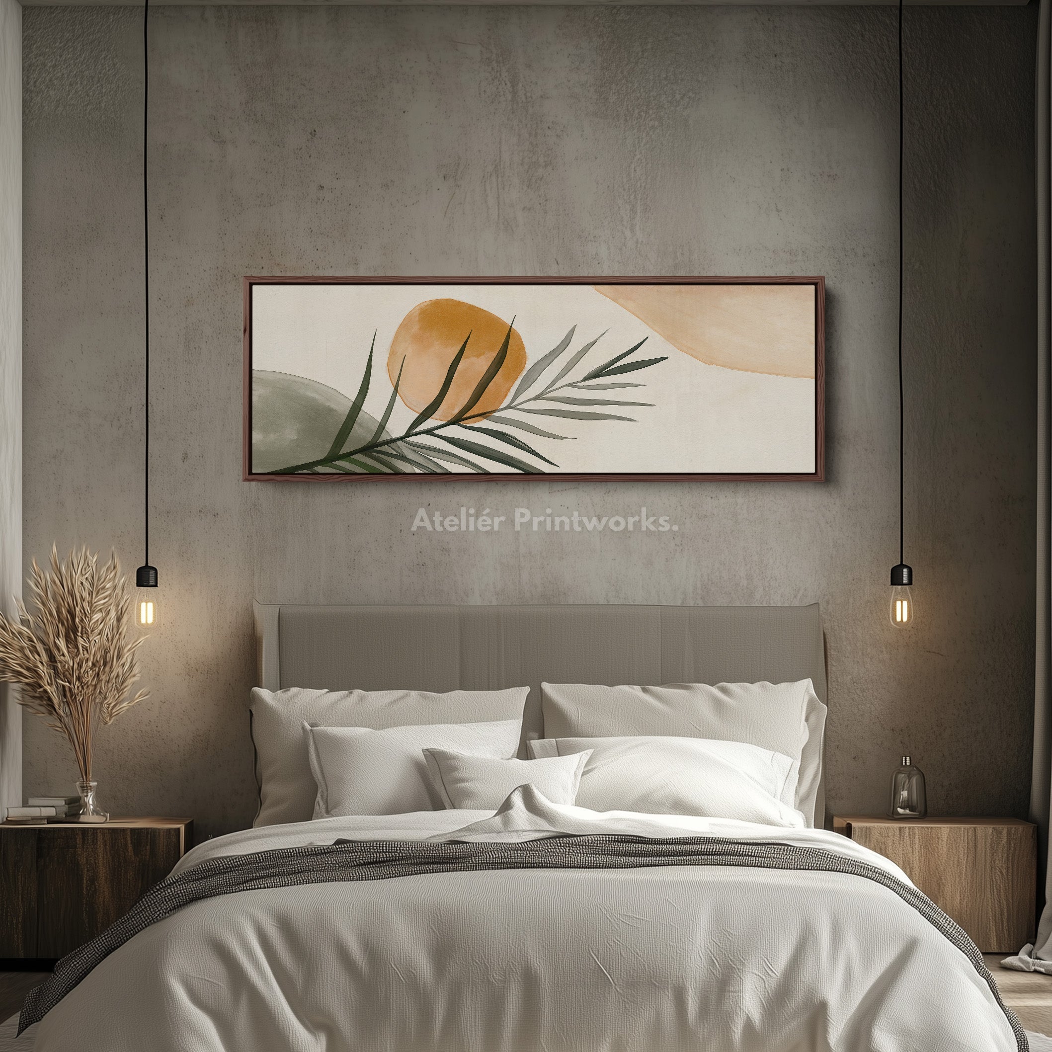 Beige & Green Botanical Panoramic Large Framed Wall Decor