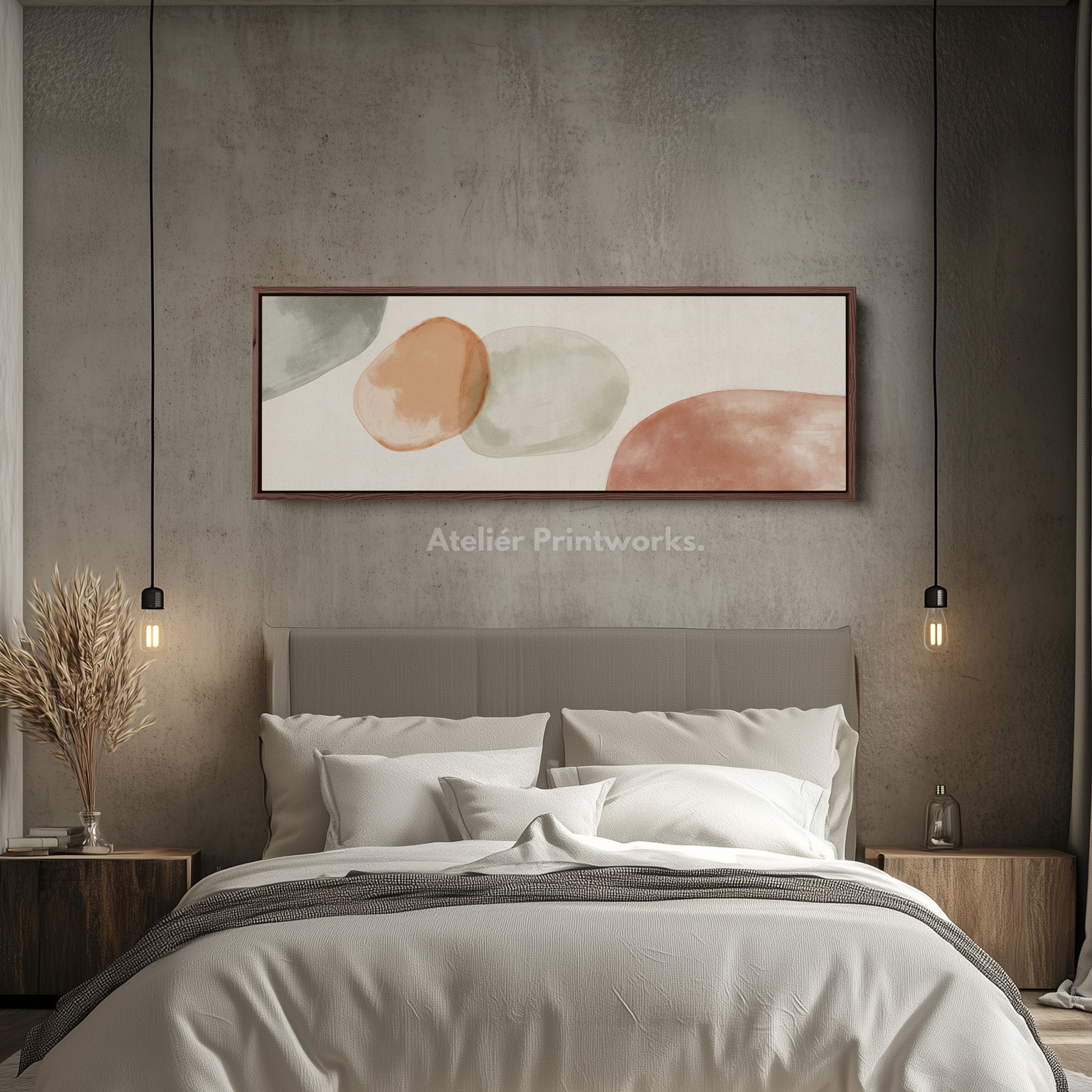 Beige & Green Abstract Panoramic Large Framed Wall Decor