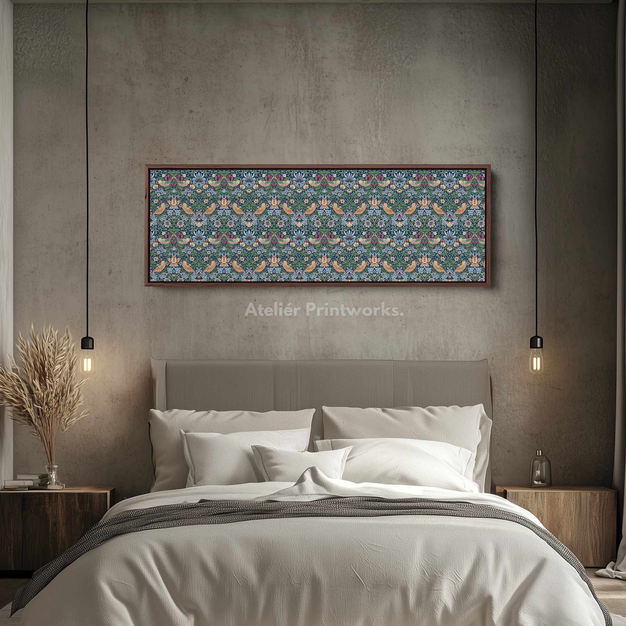 William Morris Strawberry Thief Blue Narrow Long Wall Art