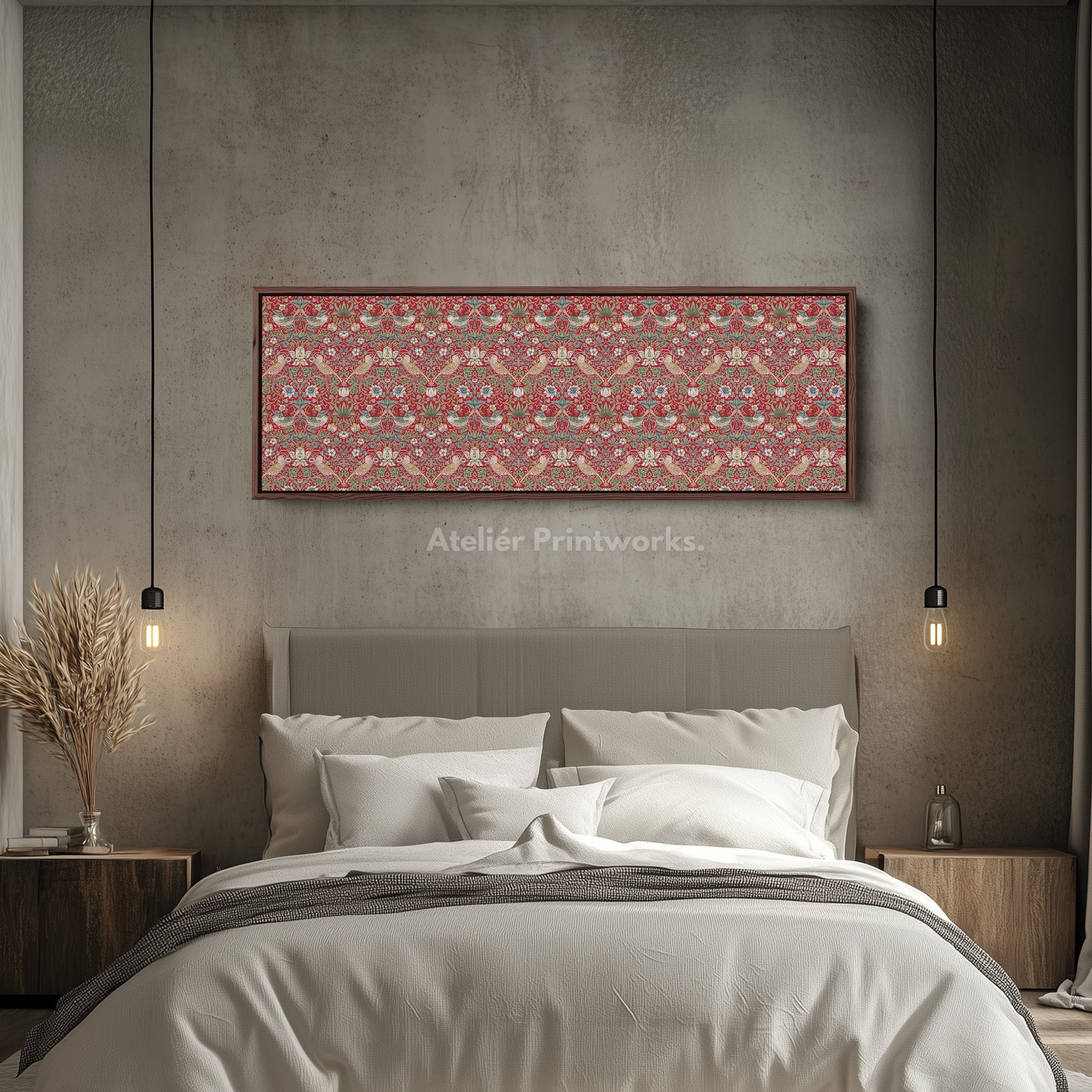 Long Horizontal Wall Decor William Morris Strawberry Thief Red