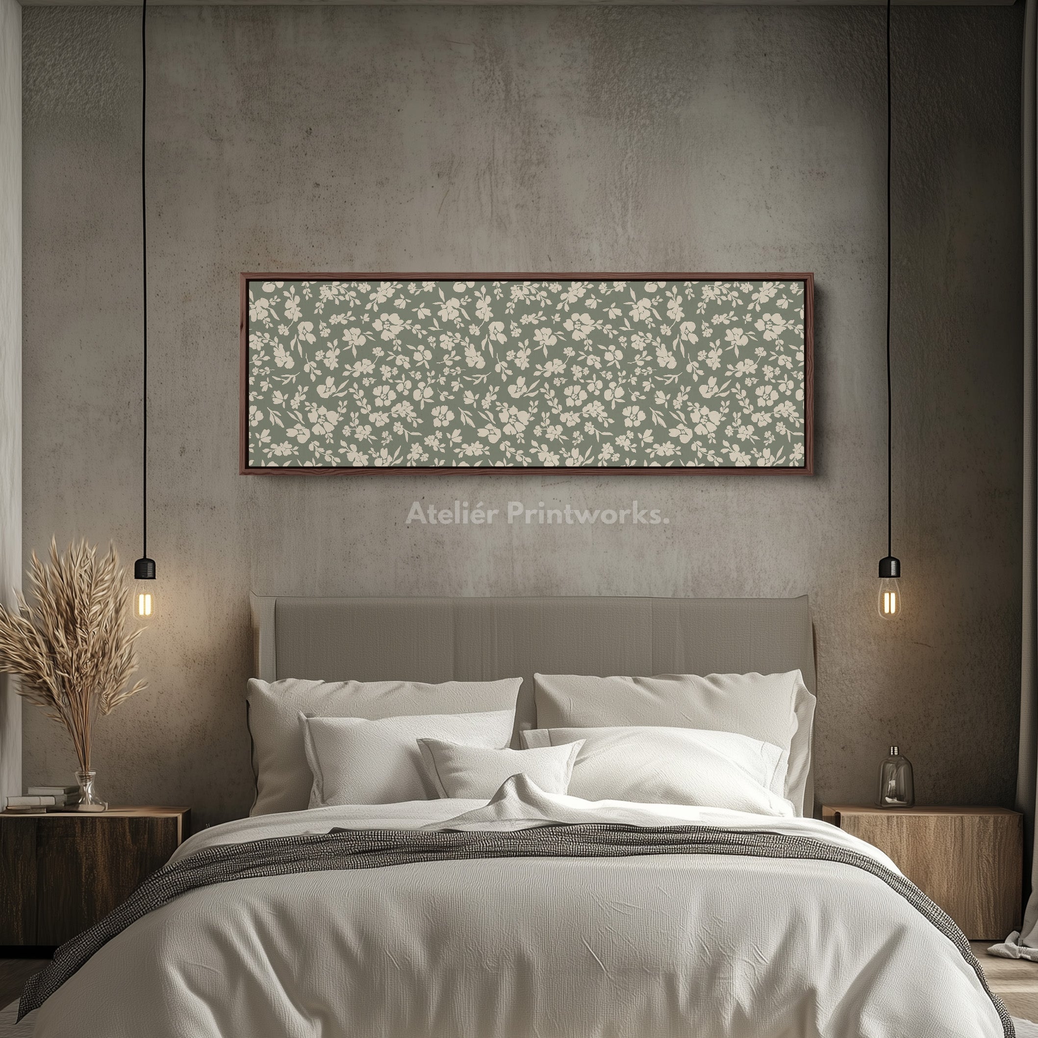 Vintage Cottagecore Above Bed Wall Art Sage Green